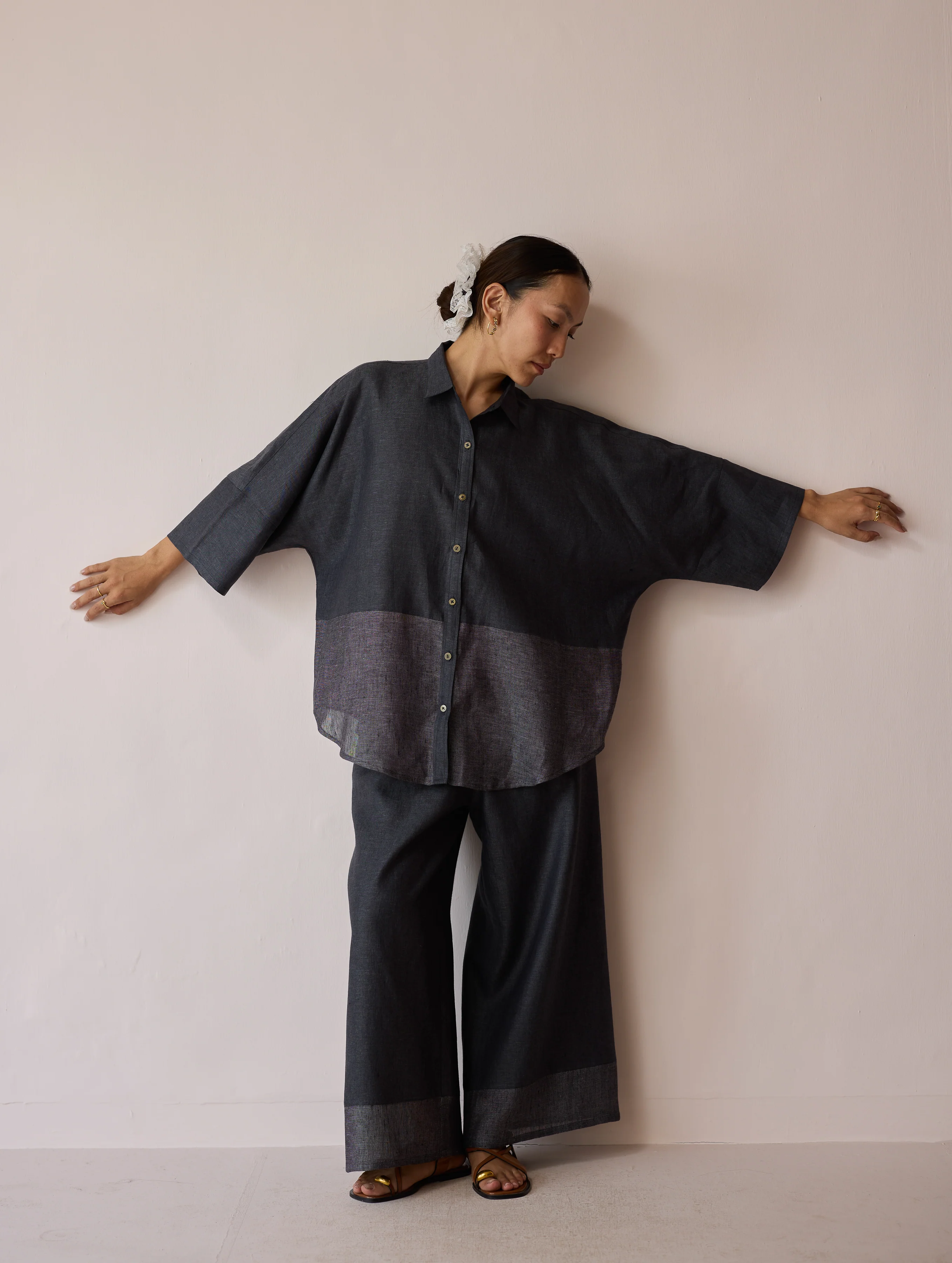 Cassa Linen Patchwork Shirt - Charcoal - Image 10