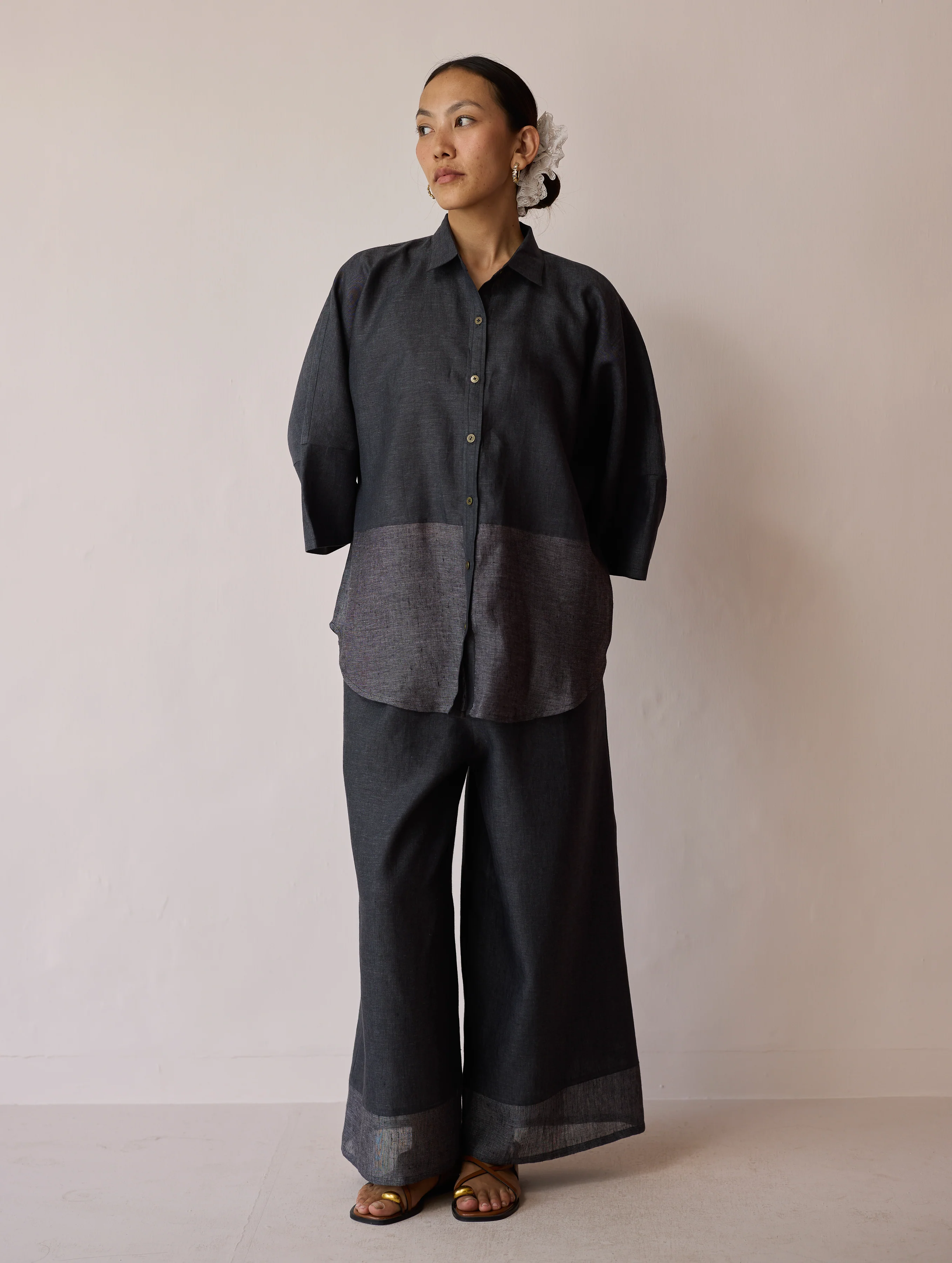 Cassa Linen Patchwork Shirt - Charcoal - Image 11