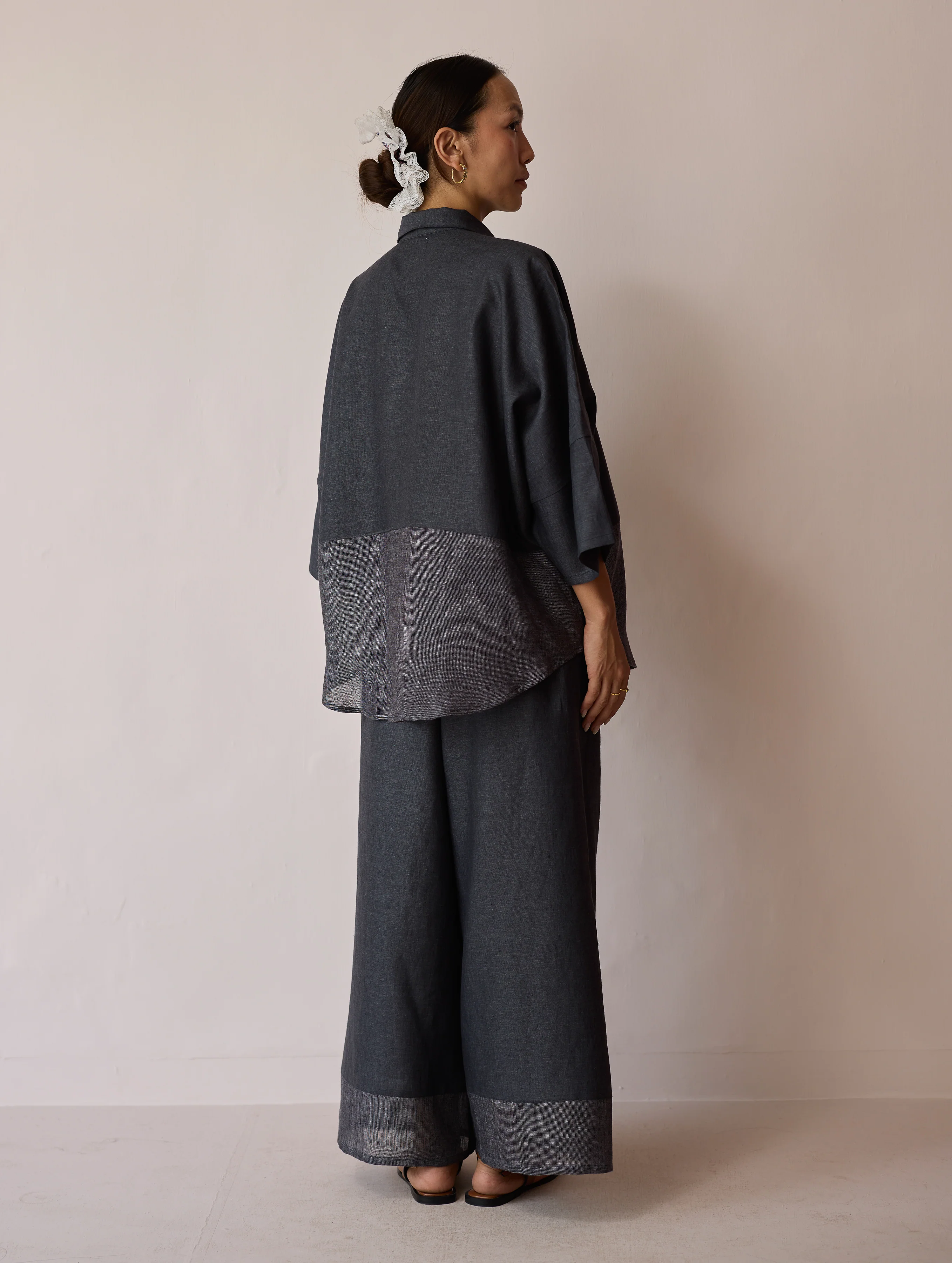 Cassa Linen Patchwork Shirt - Charcoal - Image 12