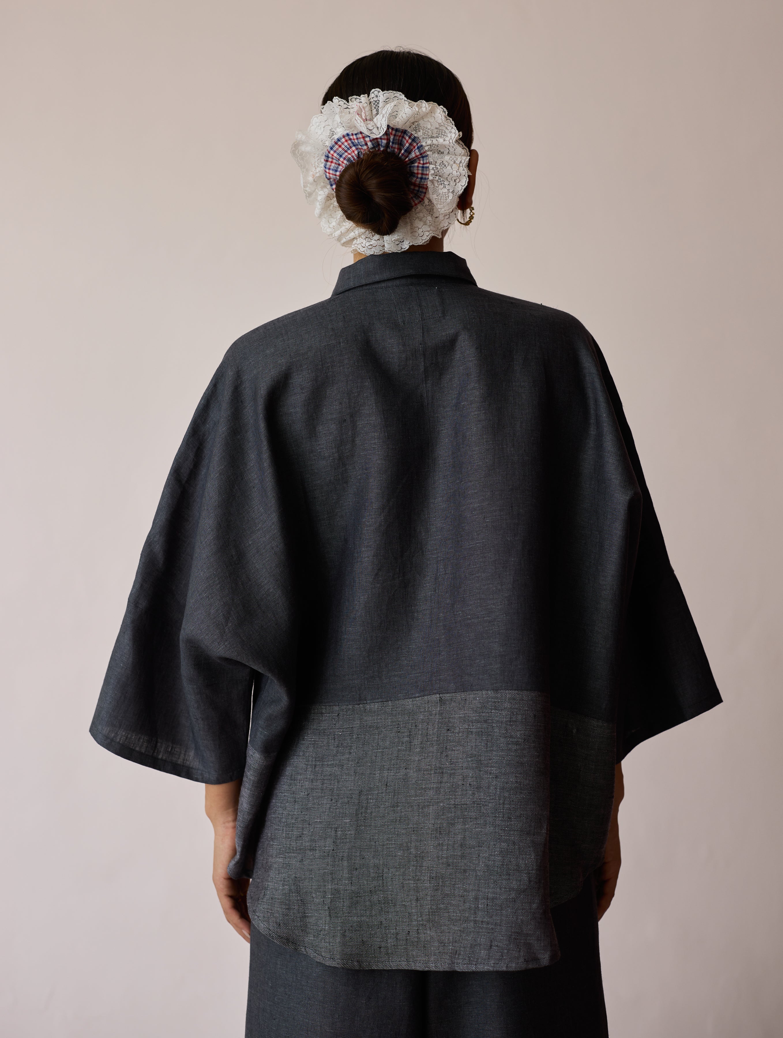 Cassa Linen Patchwork Shirt - Charcoal - Image 14
