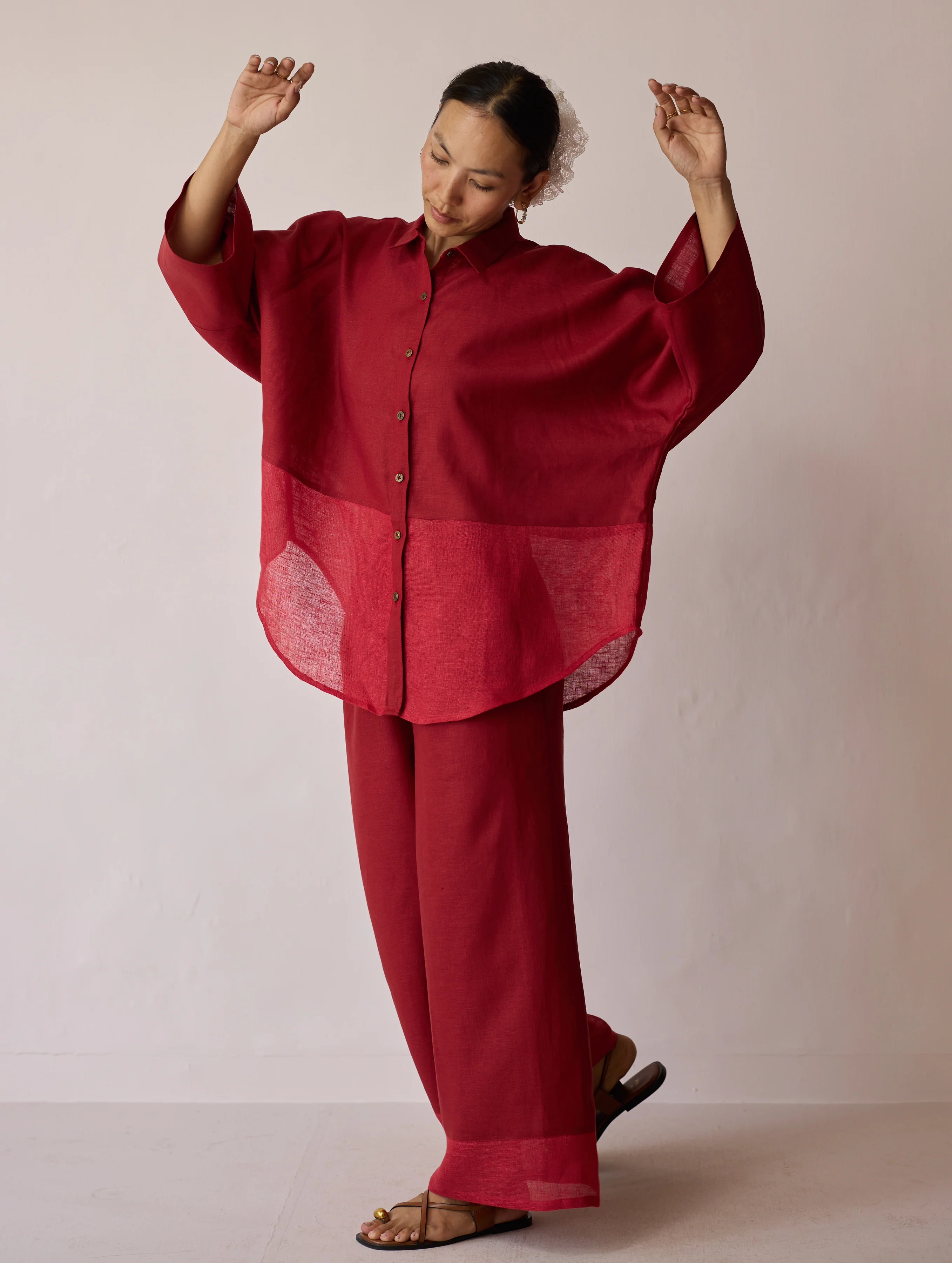 Cassa Linen Patchwork Shirt - Heirloom Red - Image 10