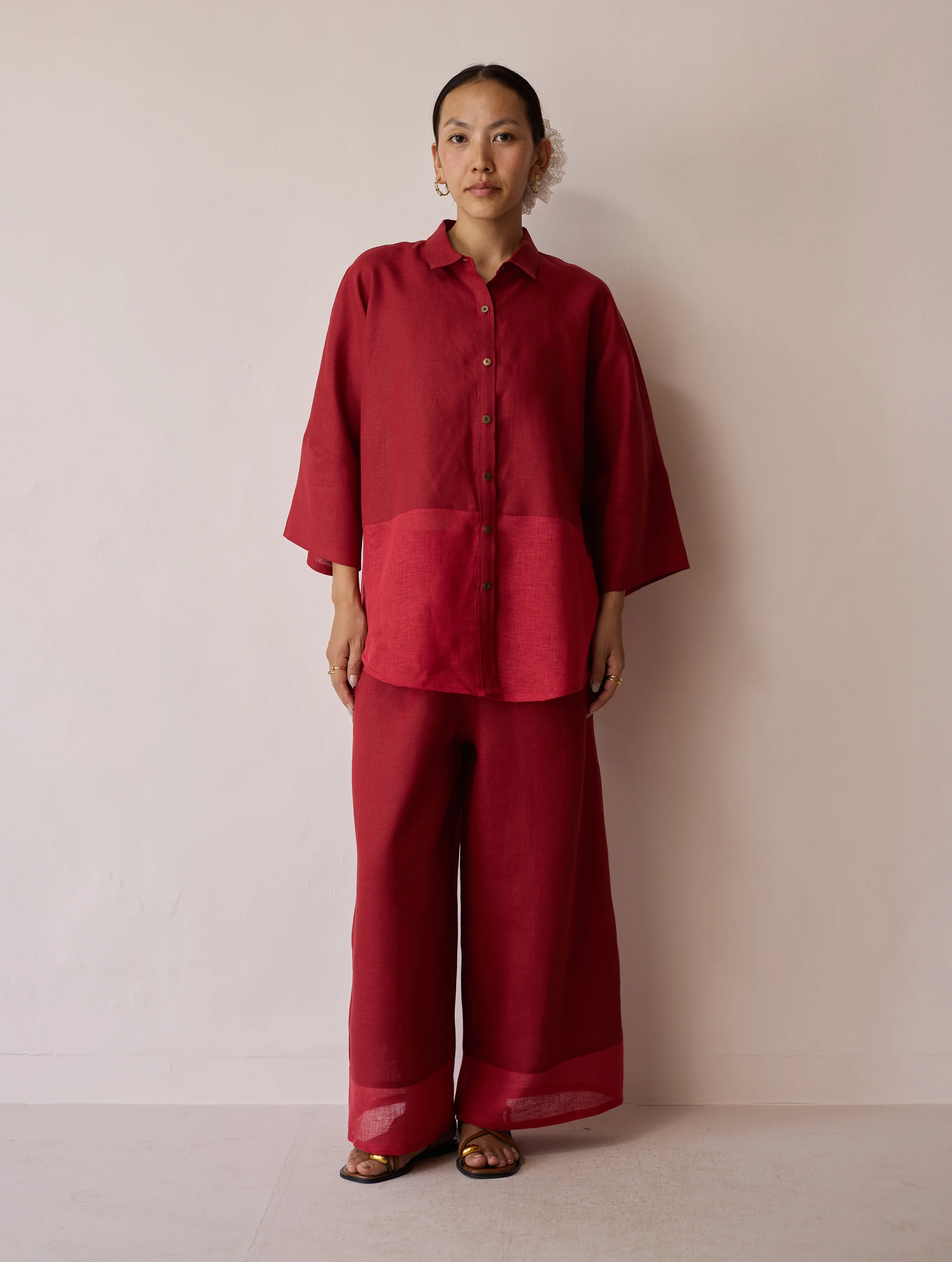 Cassa Linen Patchwork Shirt - Heirloom Red - Image 11
