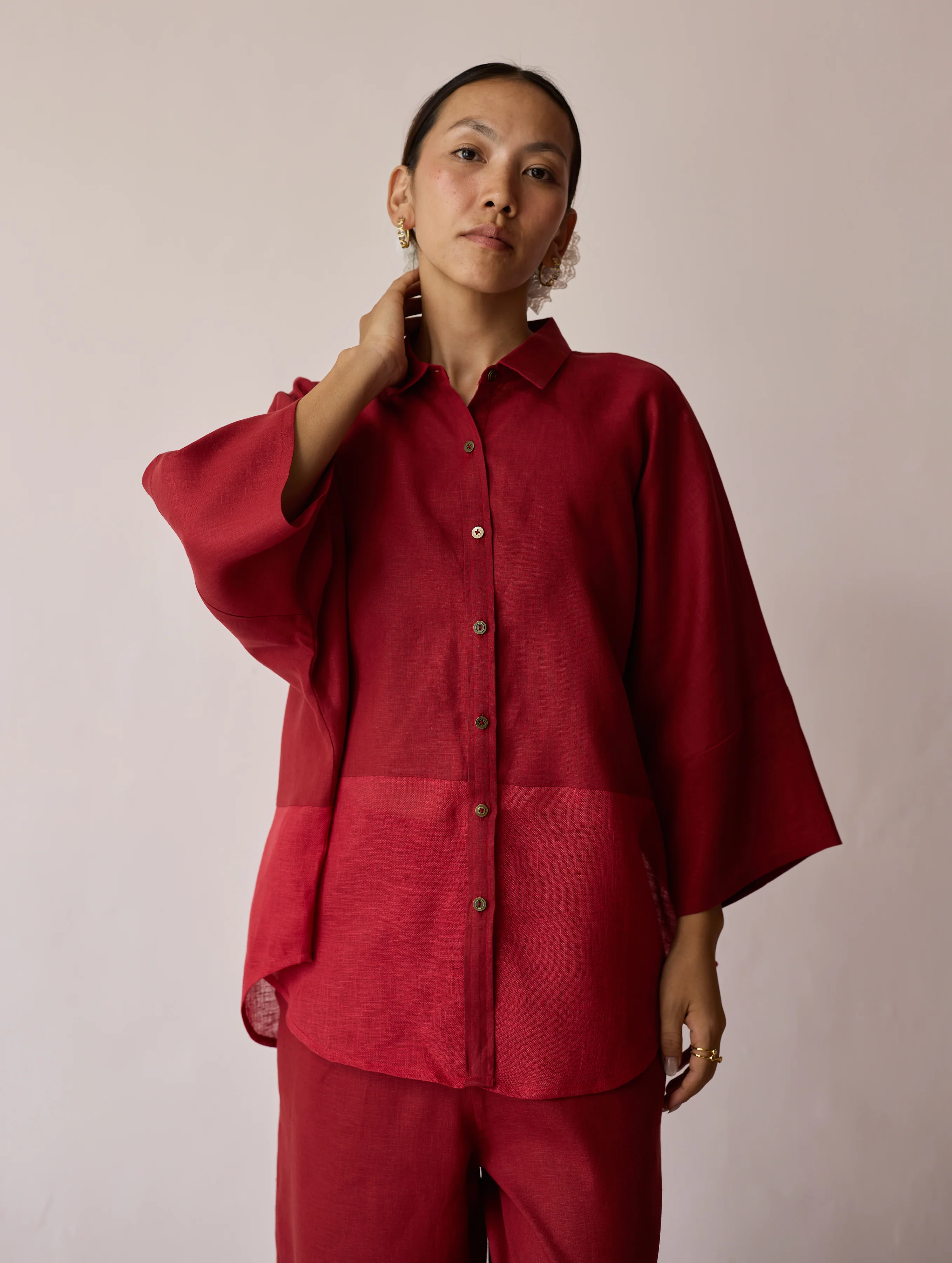 Cassa Linen Patchwork Shirt - Heirloom Red - Image 13