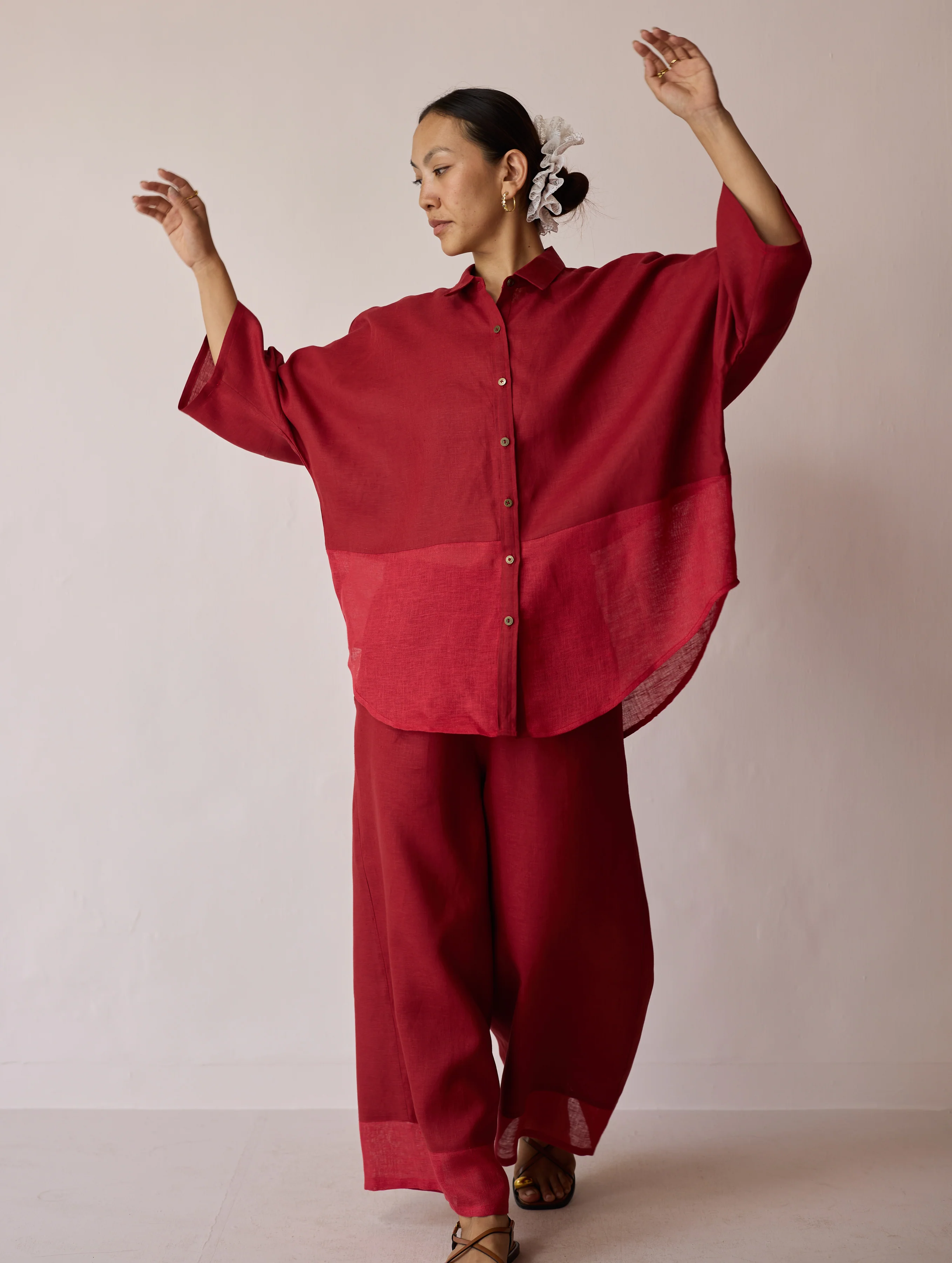 Cassa Linen Patchwork Shirt - Heirloom Red - Image 2