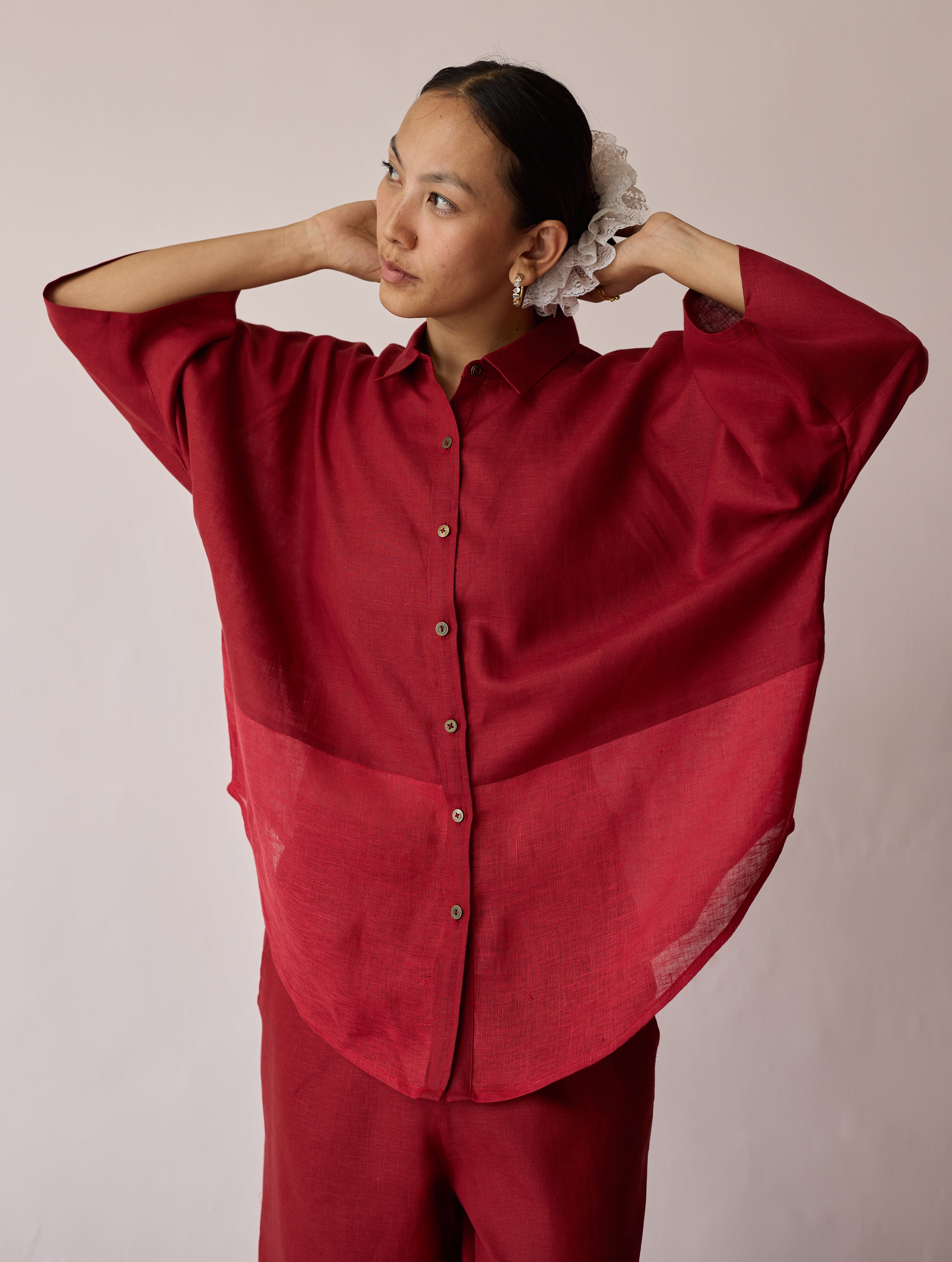 Cassa Linen Patchwork Shirt - Heirloom Red - Image 3
