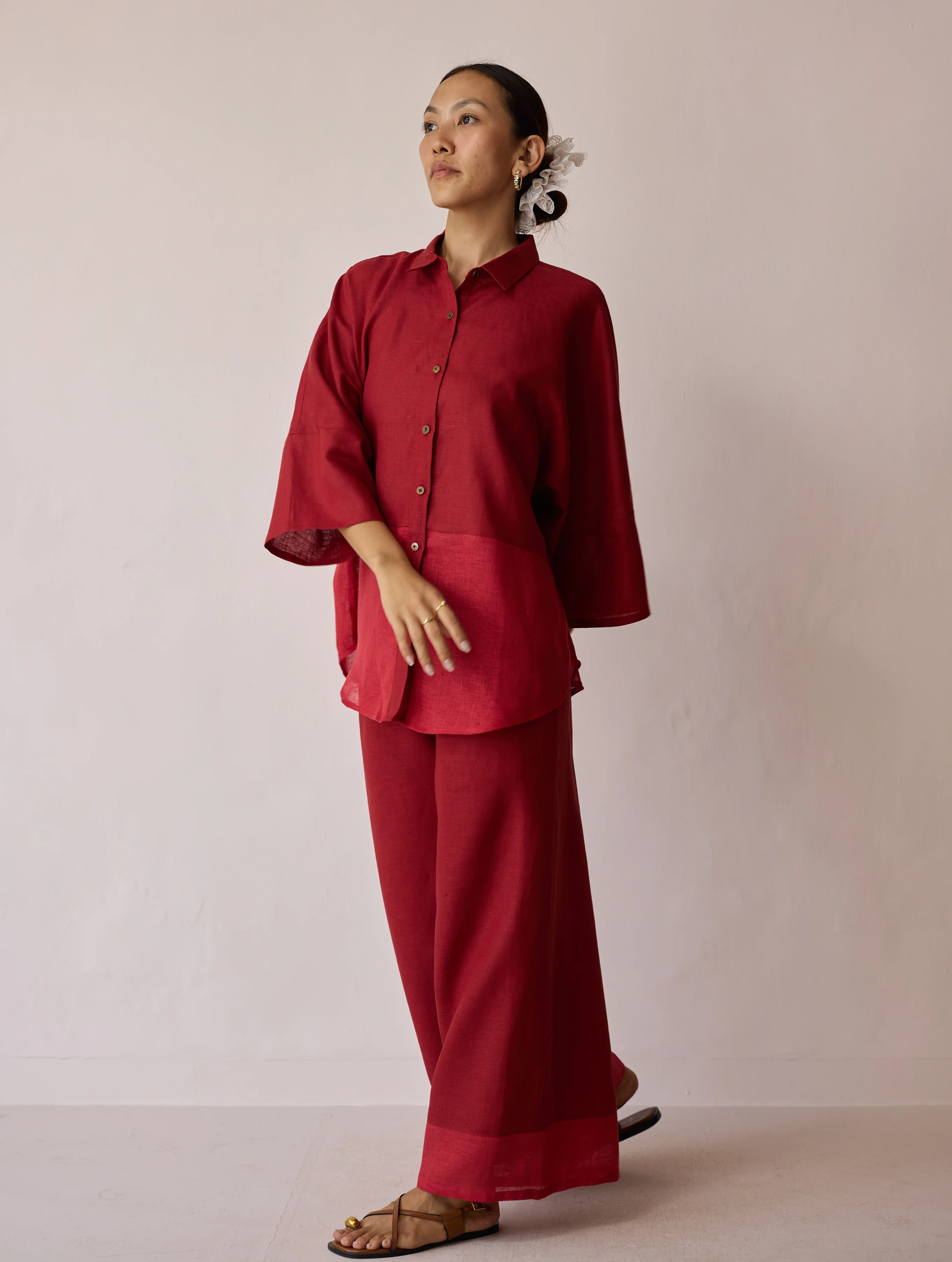 Cassa Linen Patchwork Shirt - Heirloom Red - Image 4