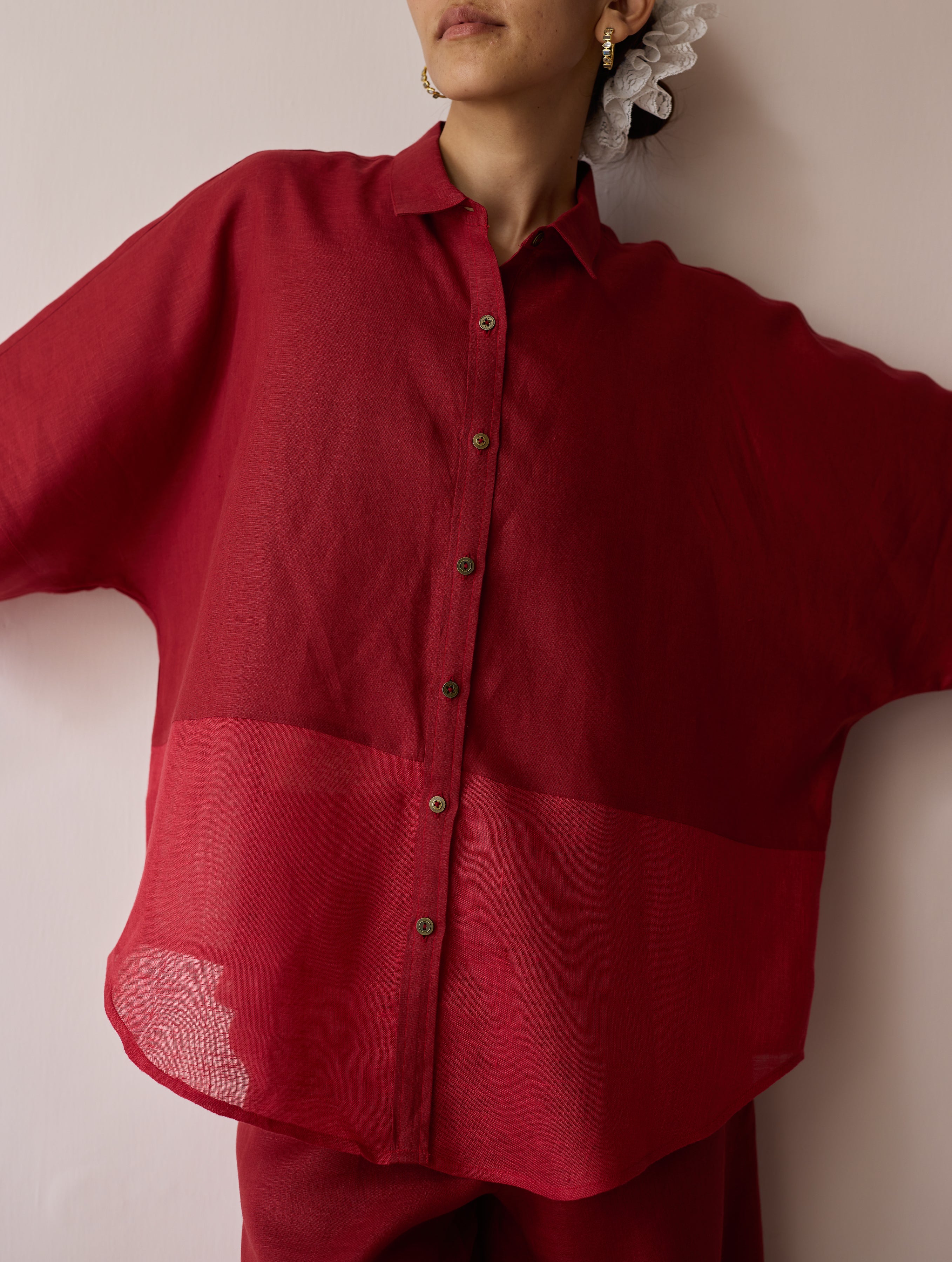 Cassa Linen Patchwork Shirt - Heirloom Red - Image 5