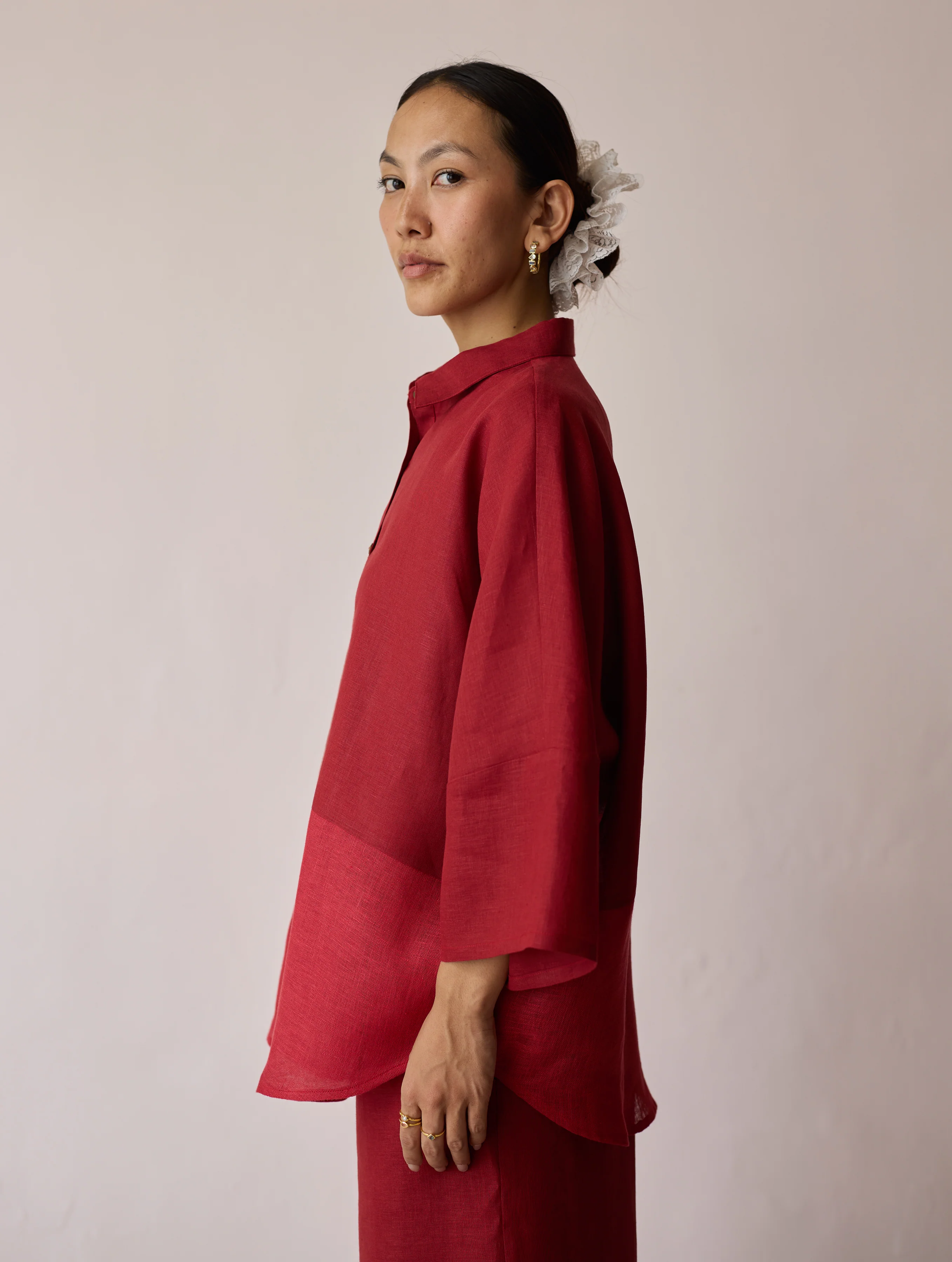 Cassa Linen Patchwork Shirt - Heirloom Red - Image 6
