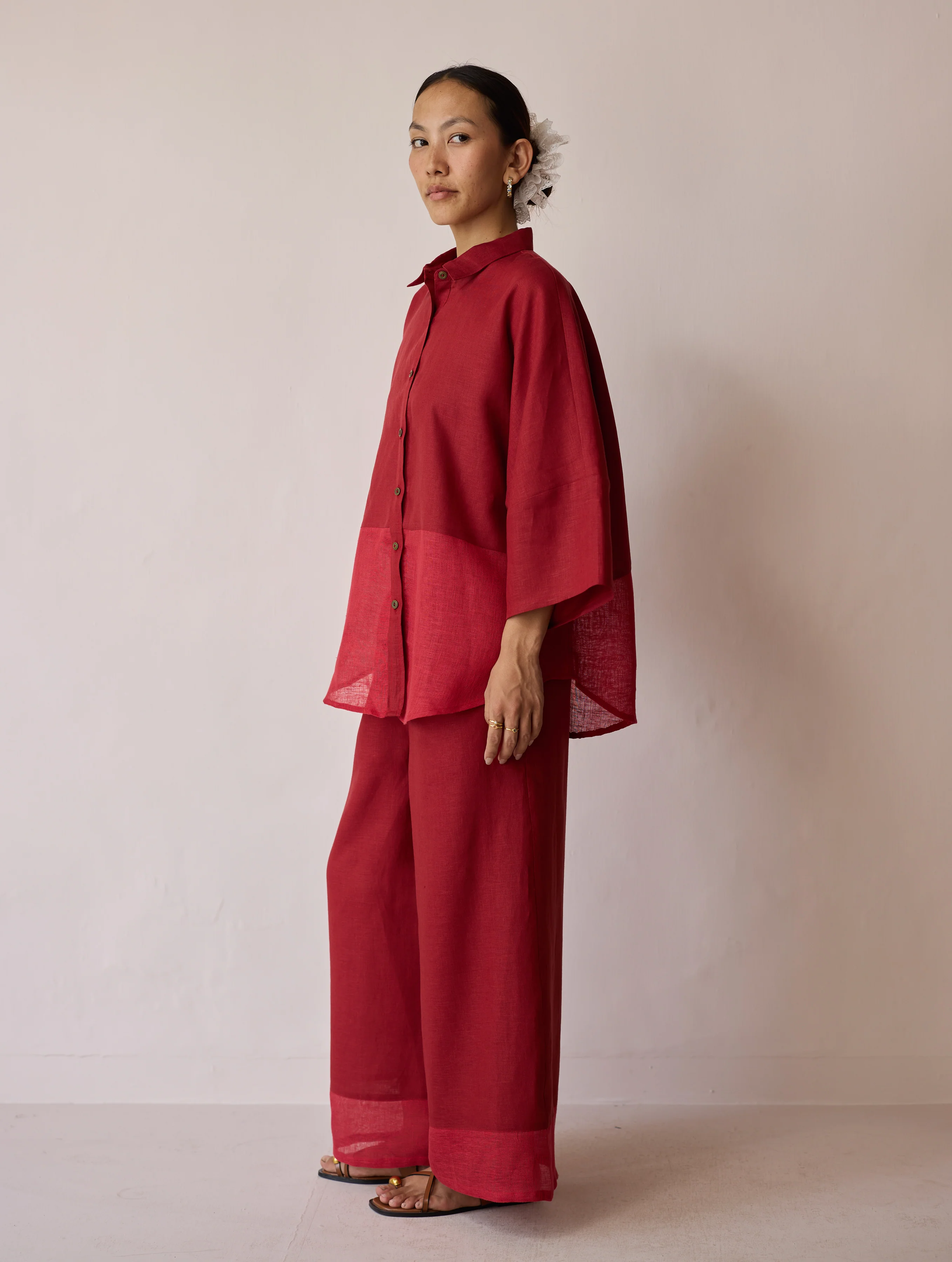 Cassa Linen Patchwork Shirt - Heirloom Red - Image 8