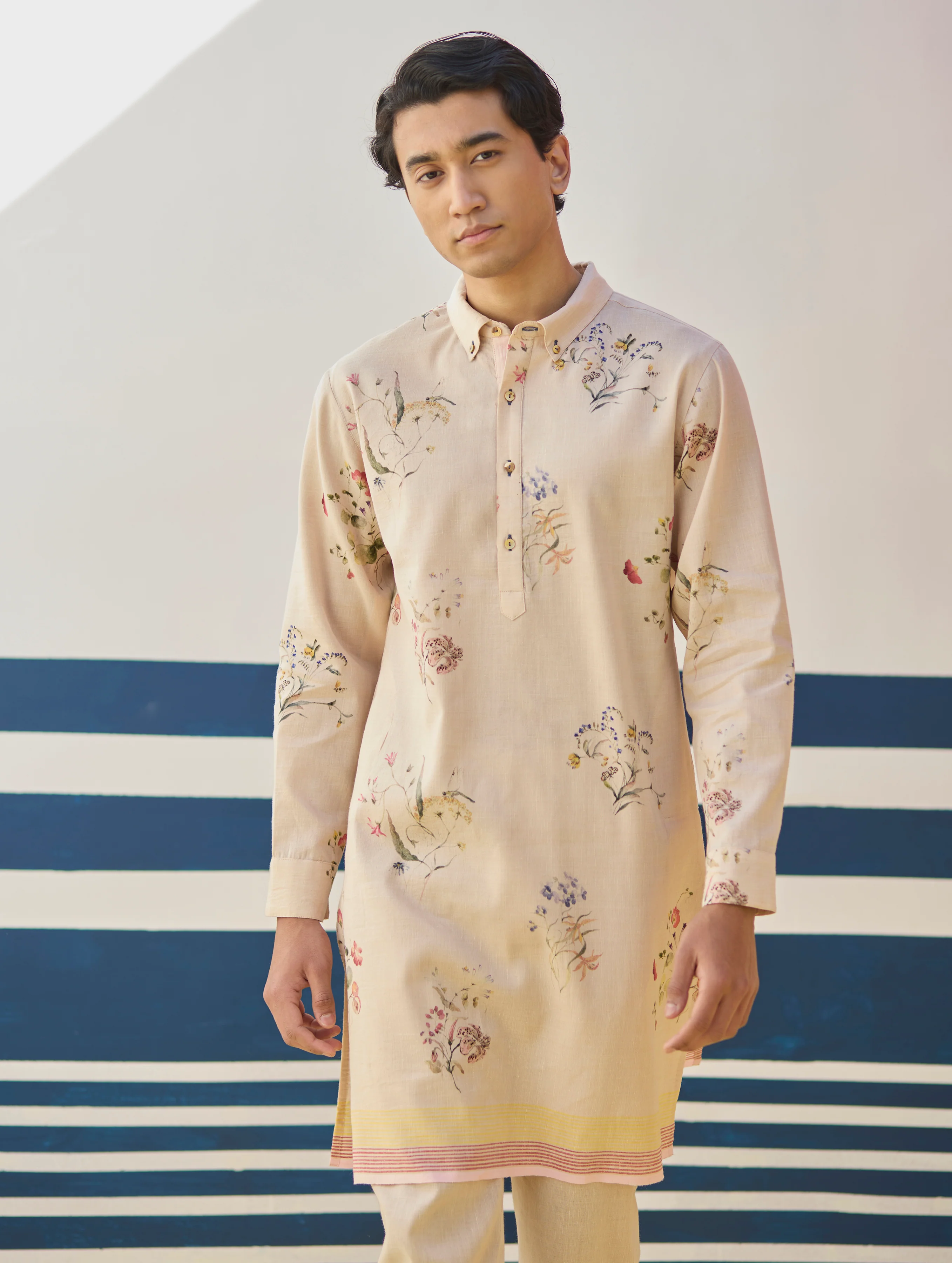 Ciro Floral Kurta Set - Sand - Image 5