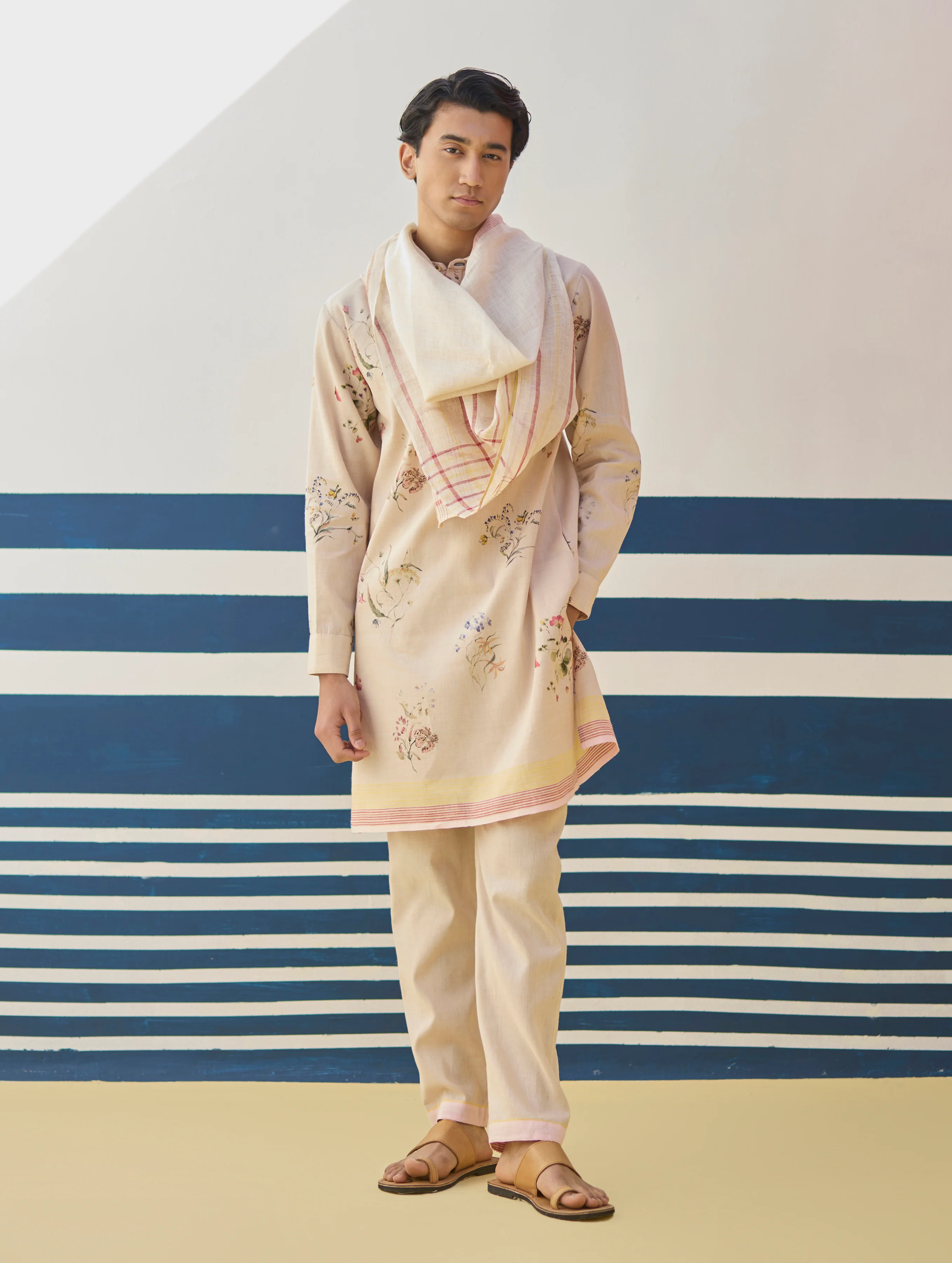 Ciro Floral Kurta Set - Sand - Image 7