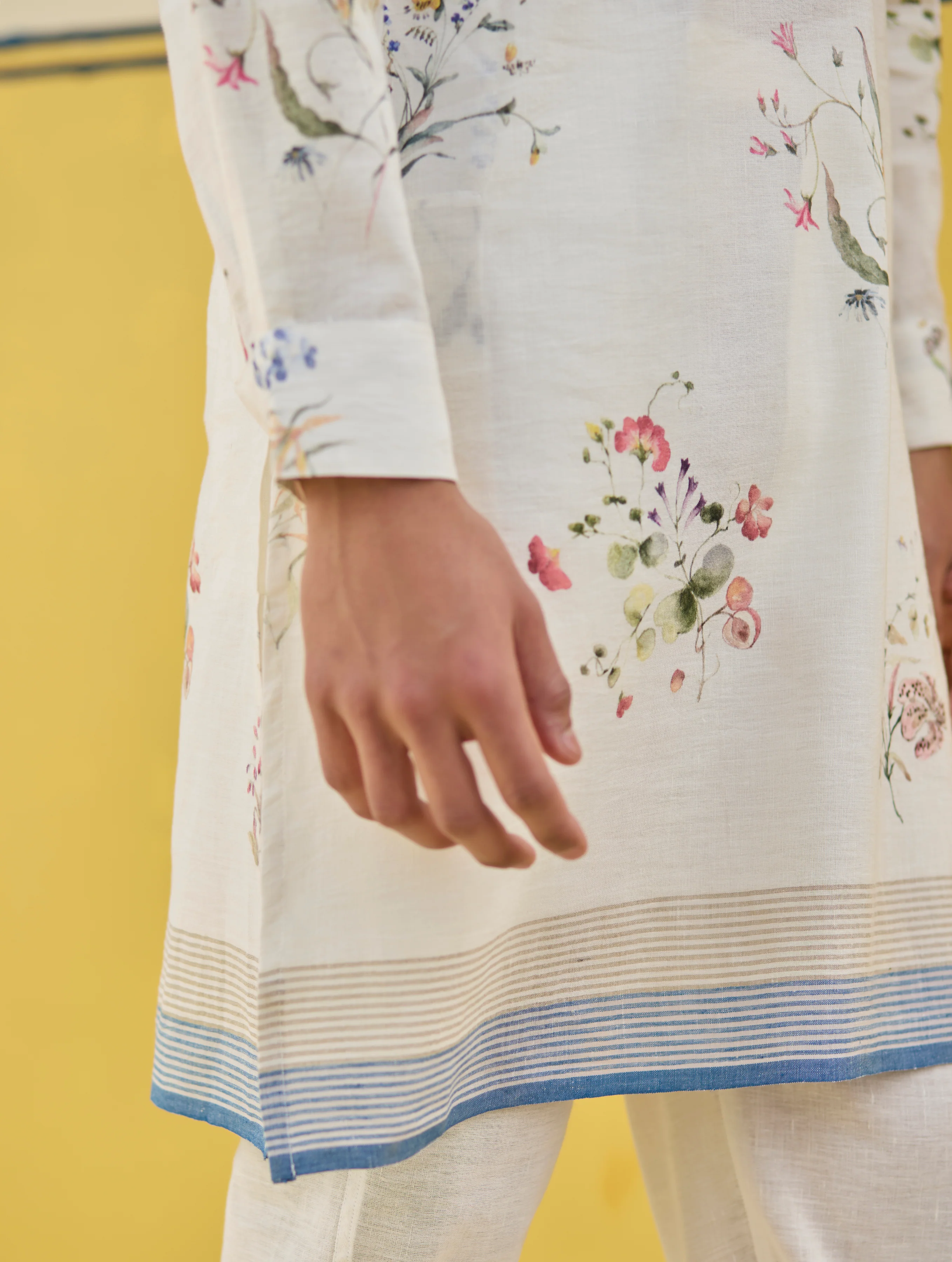 Ciro Watercolour Floral Kurta - Ivory - Image 5