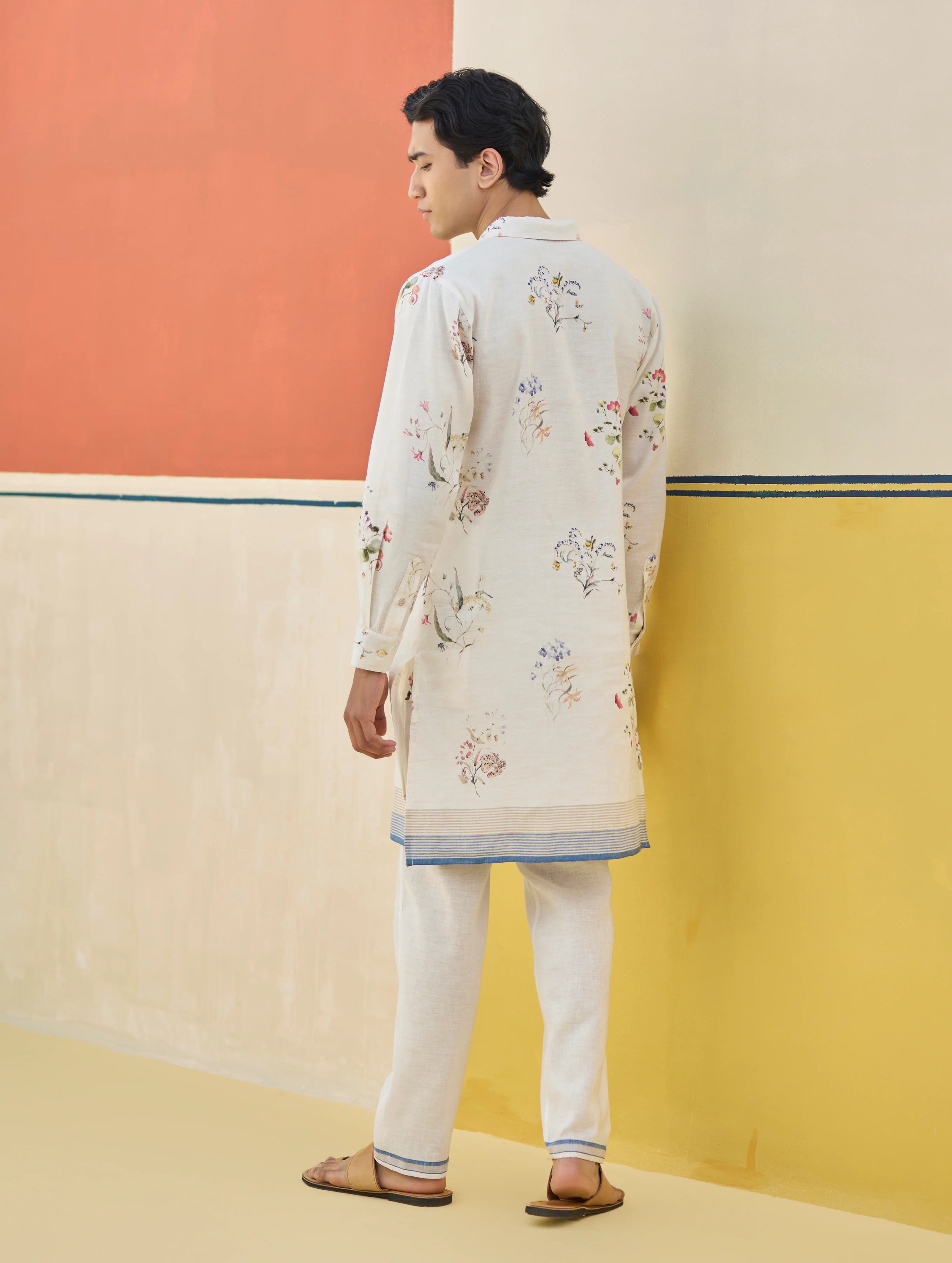 Ciro Watercolour Floral Kurta - Ivory - Image 6