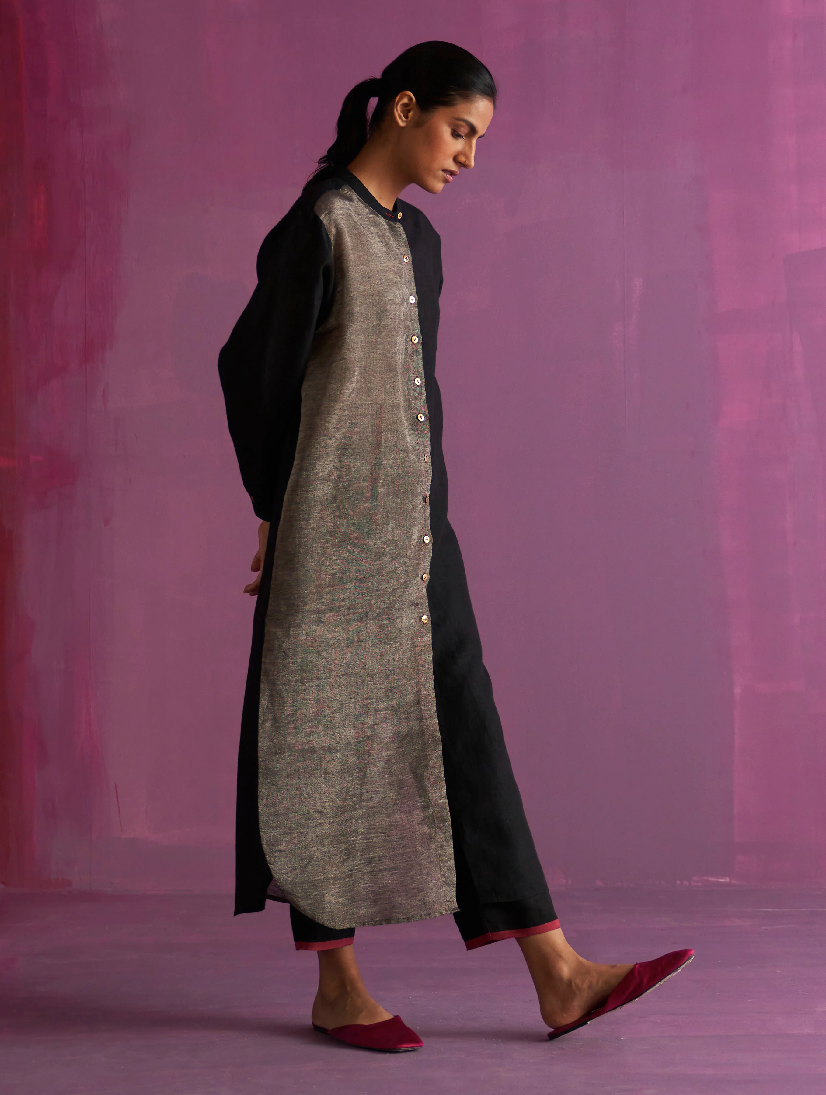 Clara Metallic Shirt Kurta - Black - Image 2