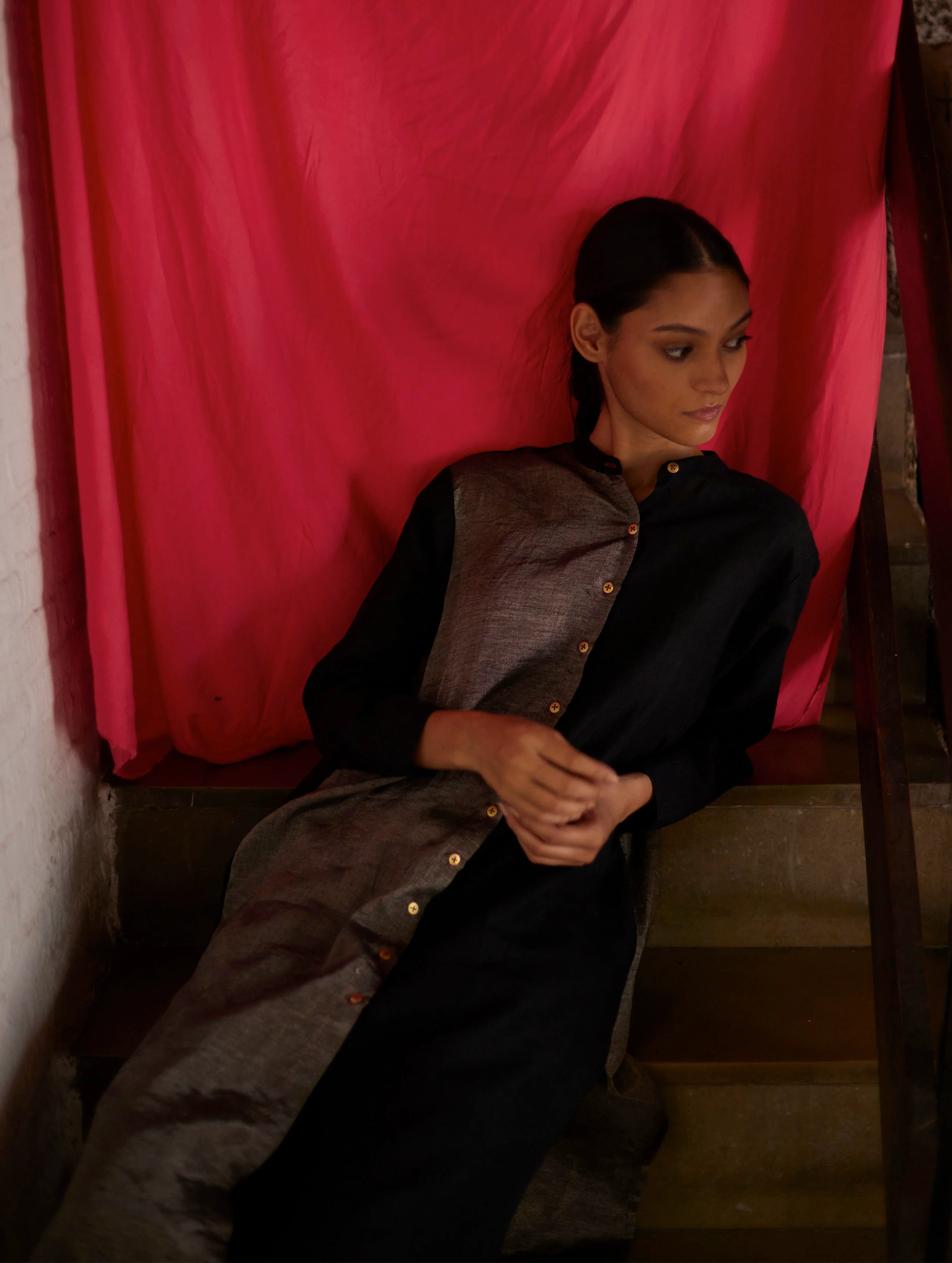 Clara Metallic Shirt Kurta - Black - Image 3