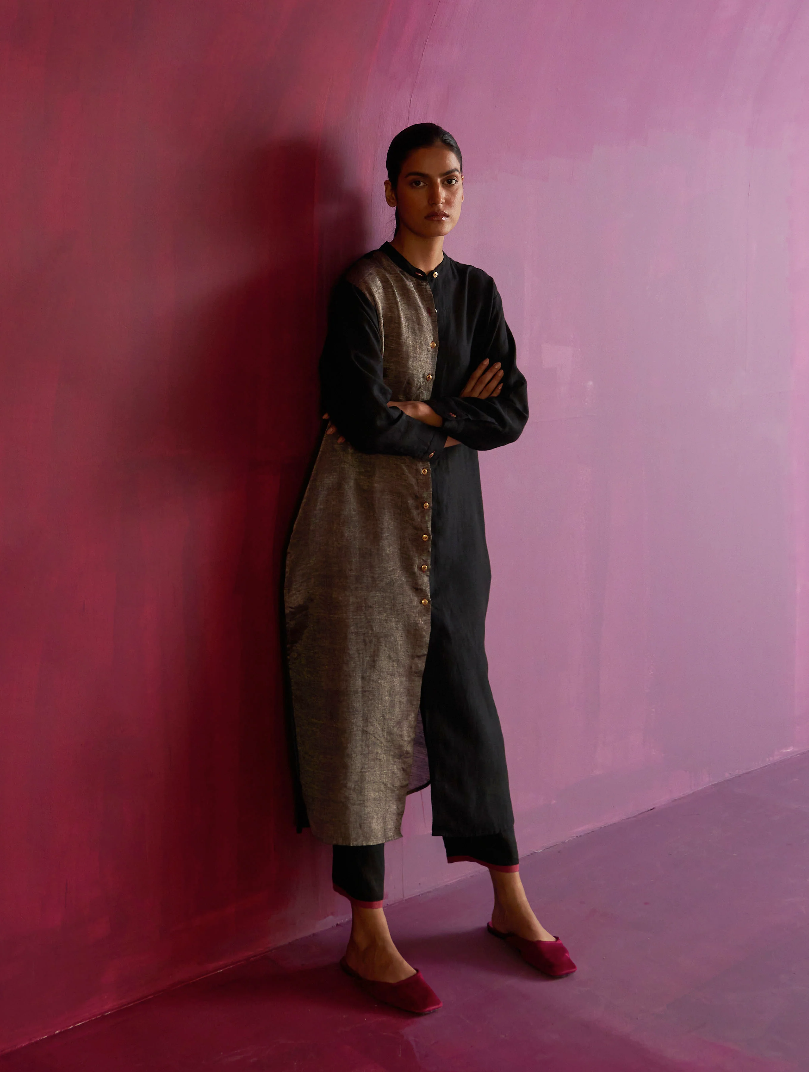 Clara Metallic Shirt Kurta - Black - Image 4