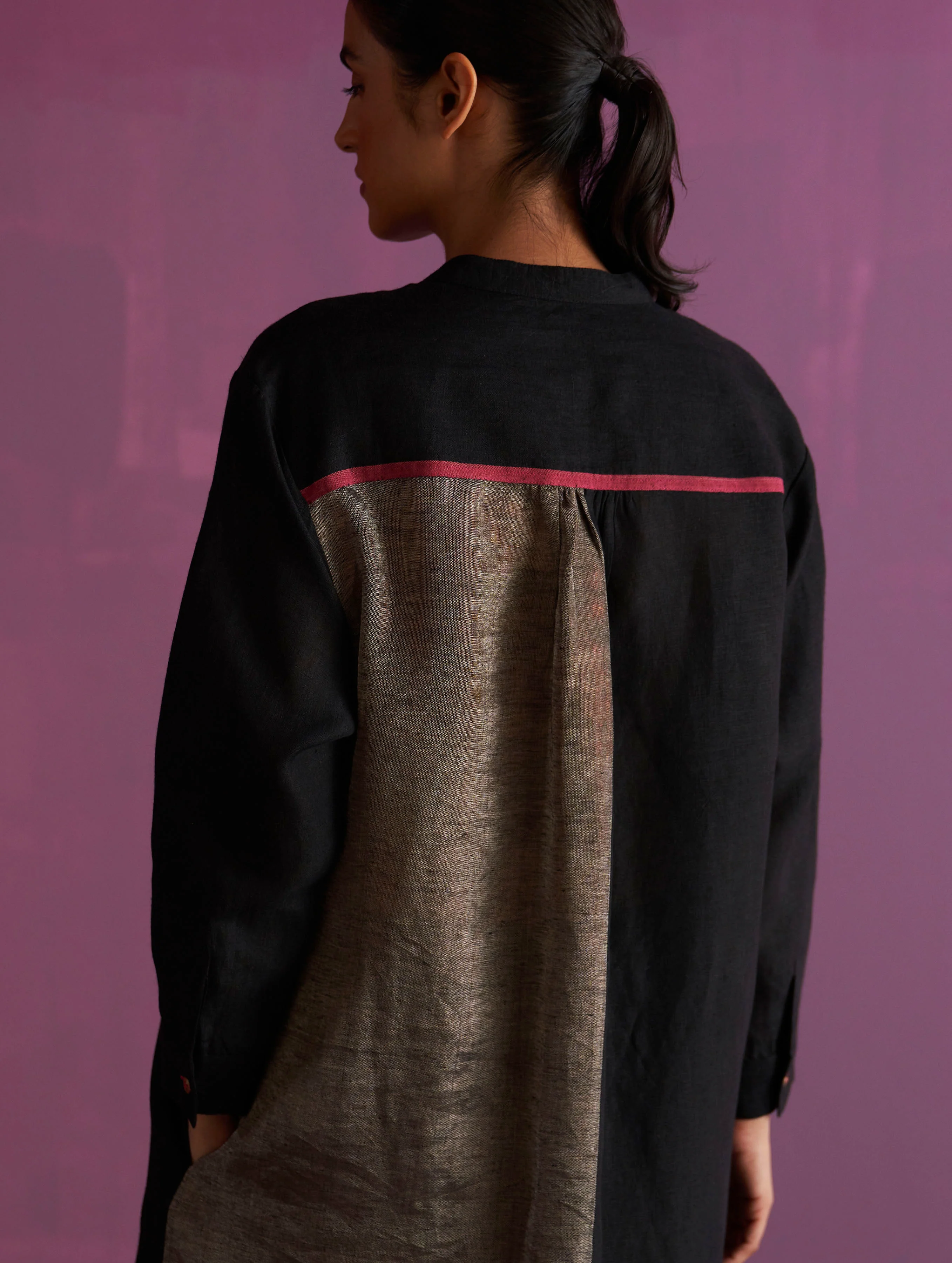 Clara Metallic Shirt Kurta - Black - Image 7