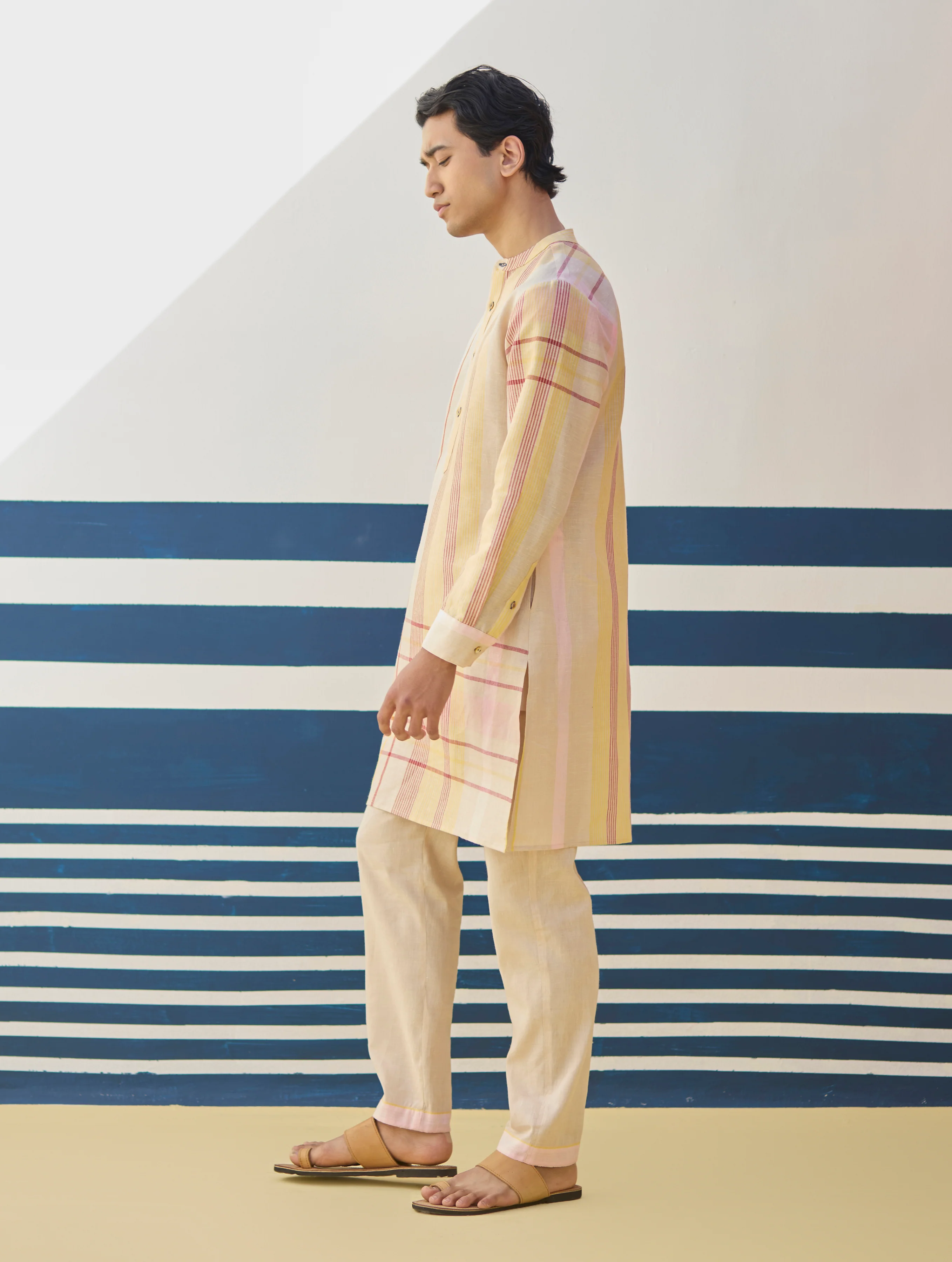Dako Check Linen Kurta Set - Sand - Image 6