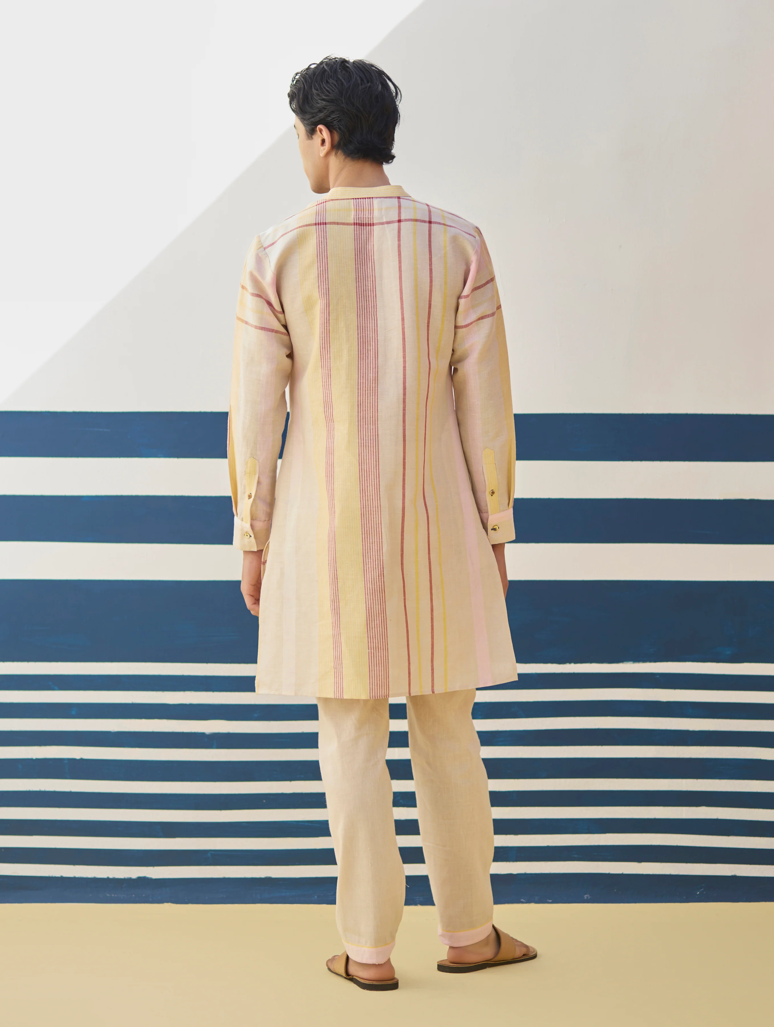 Dako Check Linen Kurta Set - Sand - Image 7