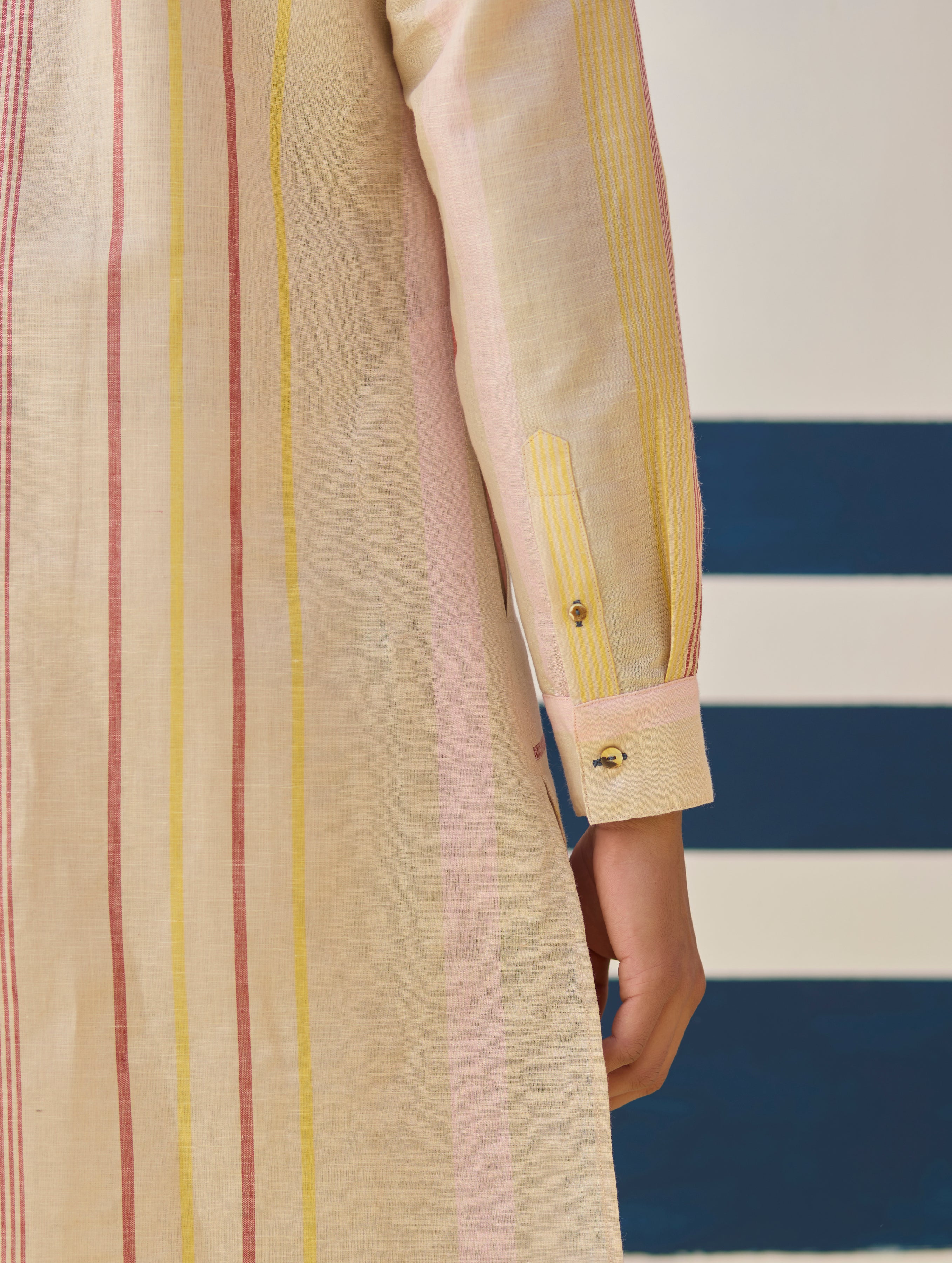 Dako Modern Check Linen Kurta - Sand - Image 3