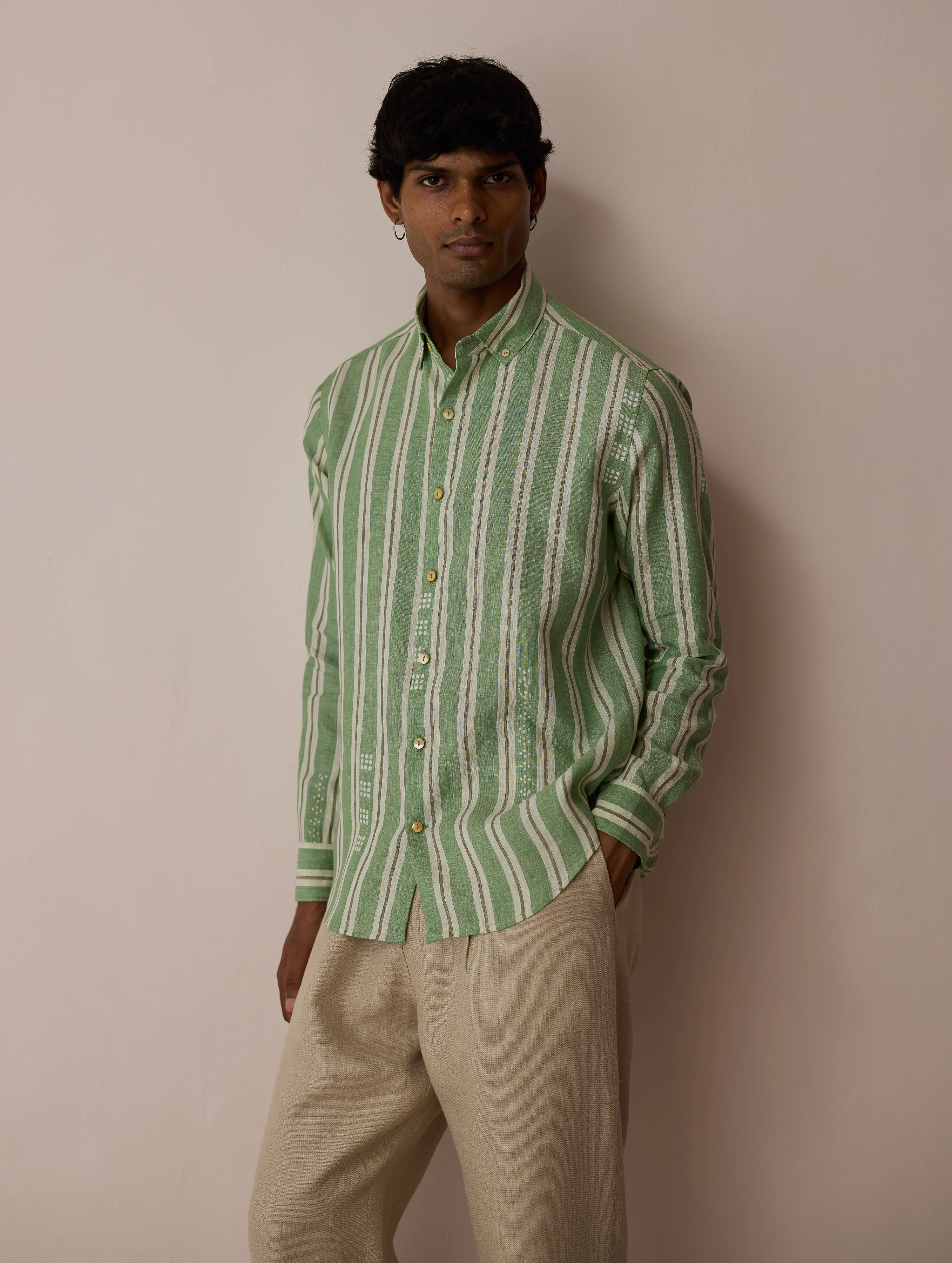 Darra Classic Collar Stripe Linen Shirt - Fern