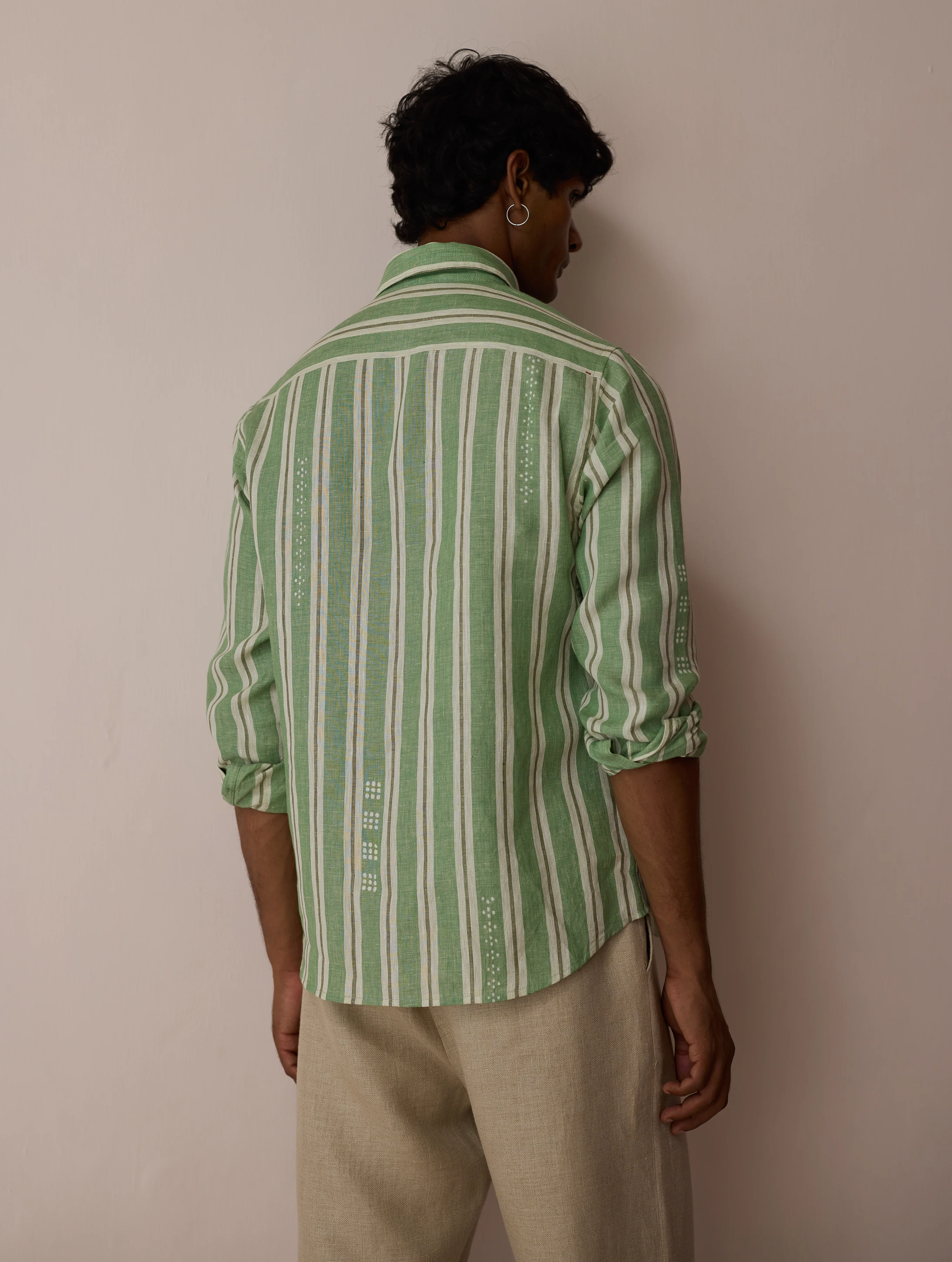 Darra Classic Collar Stripe Linen Shirt - Fern - Image 10
