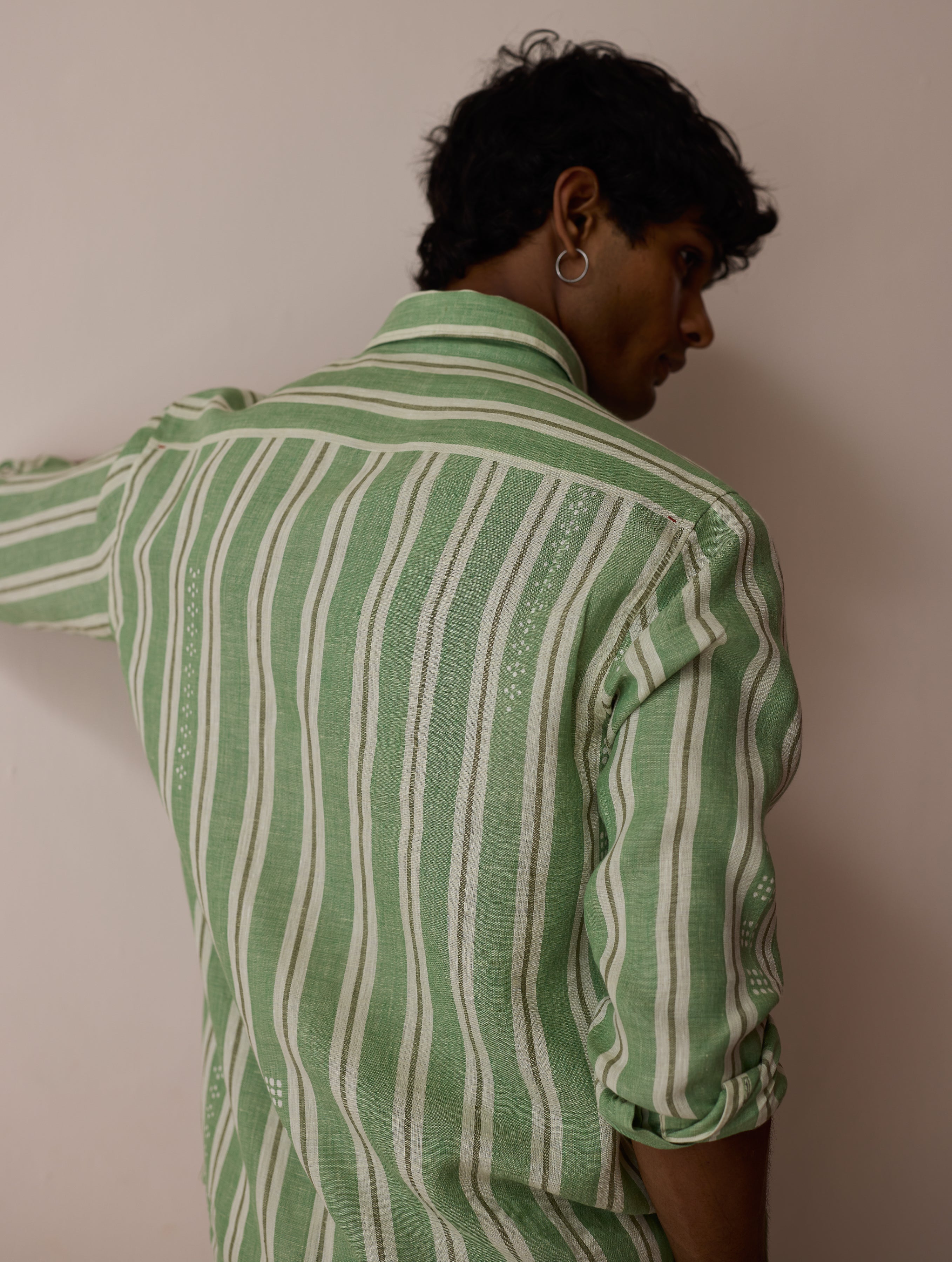 Darra Classic Collar Stripe Linen Shirt - Fern - Image 5