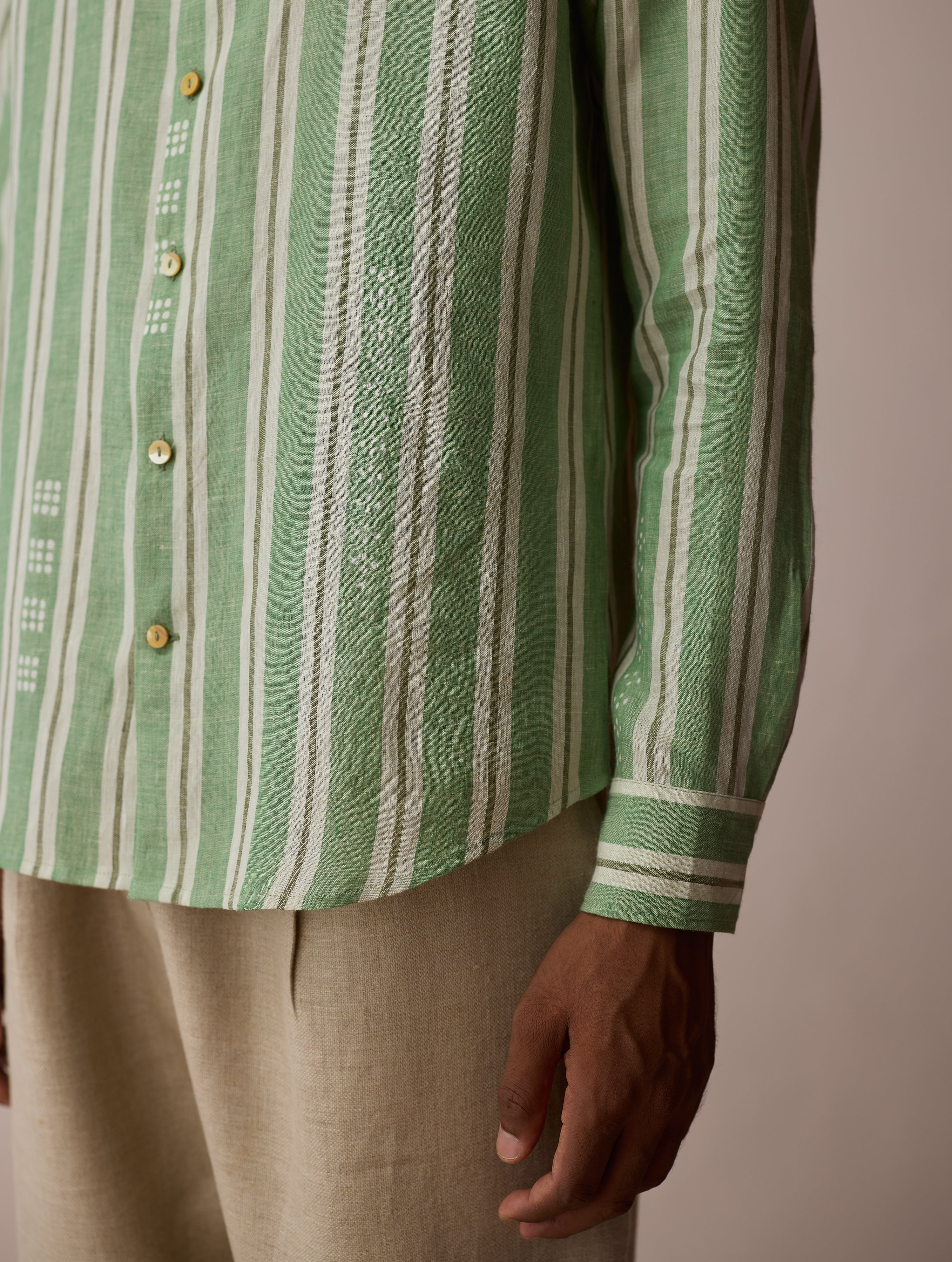 Darra Classic Collar Stripe Linen Shirt - Fern - Image 9