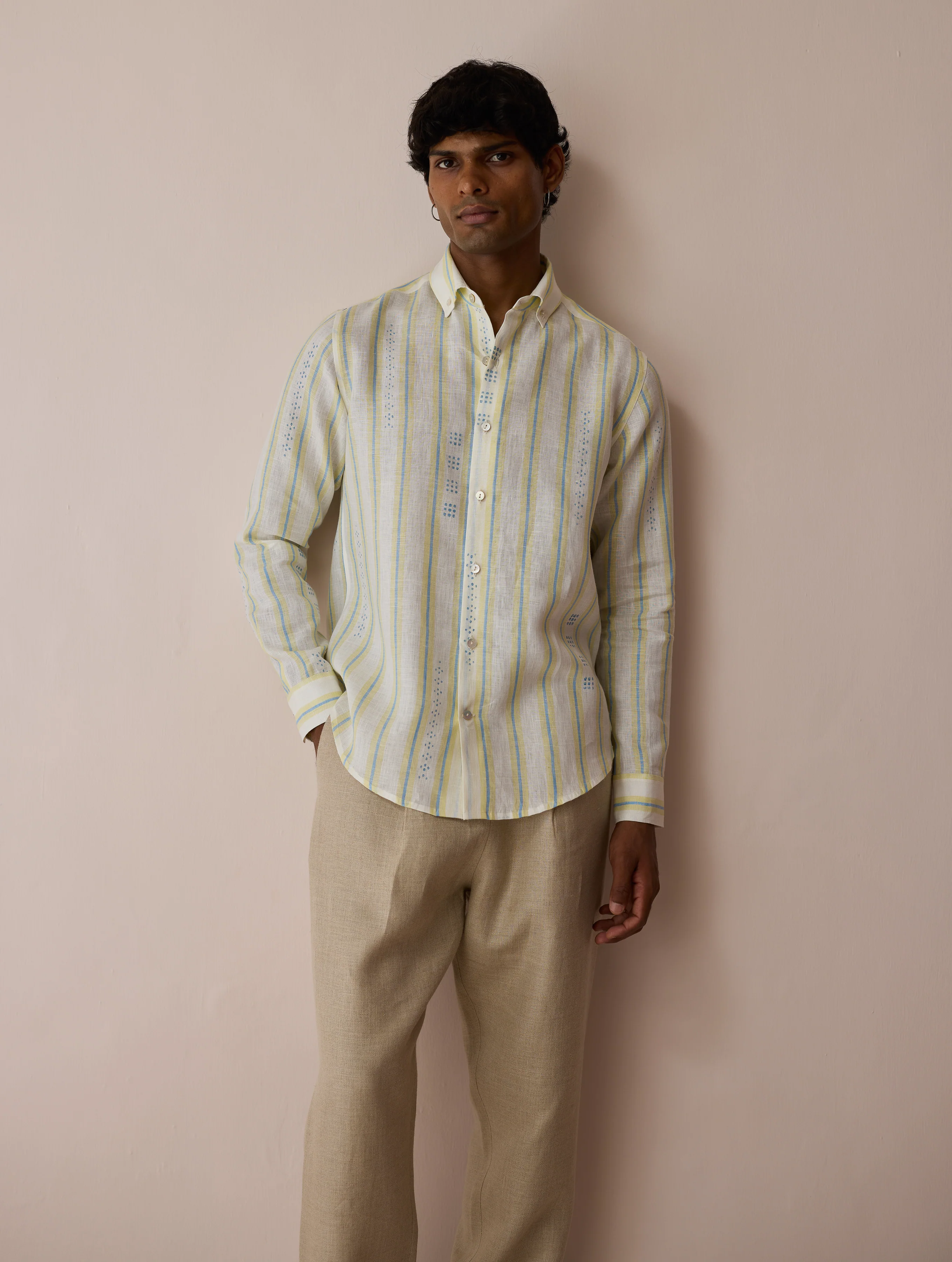 Darra Classic Collar Stripe Linen Shirt - Ivory - Image 4