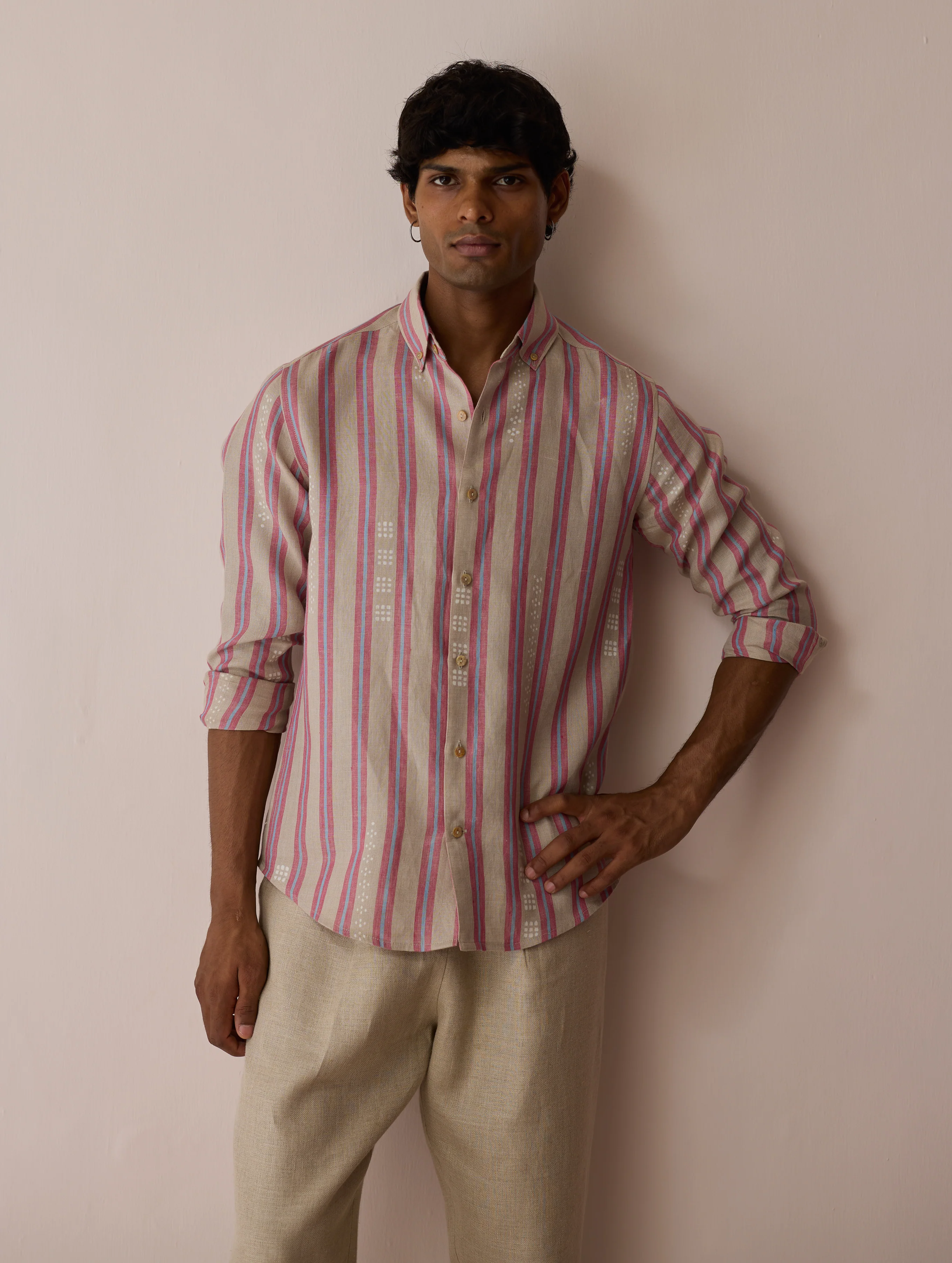 Darra Classic Collar Stripe Linen Shirt - Natural