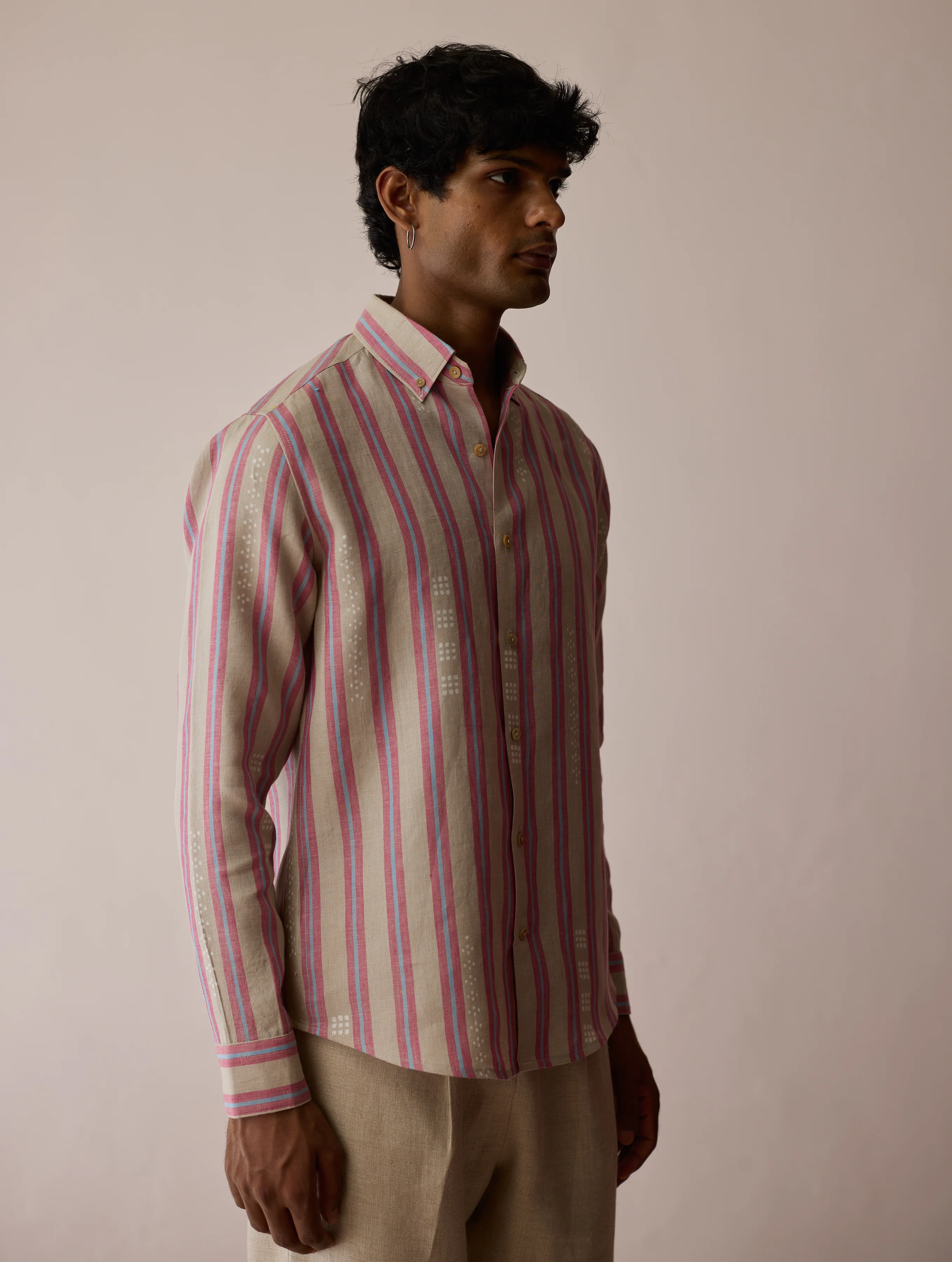 Darra Classic Collar Stripe Linen Shirt - Natural - Image 10