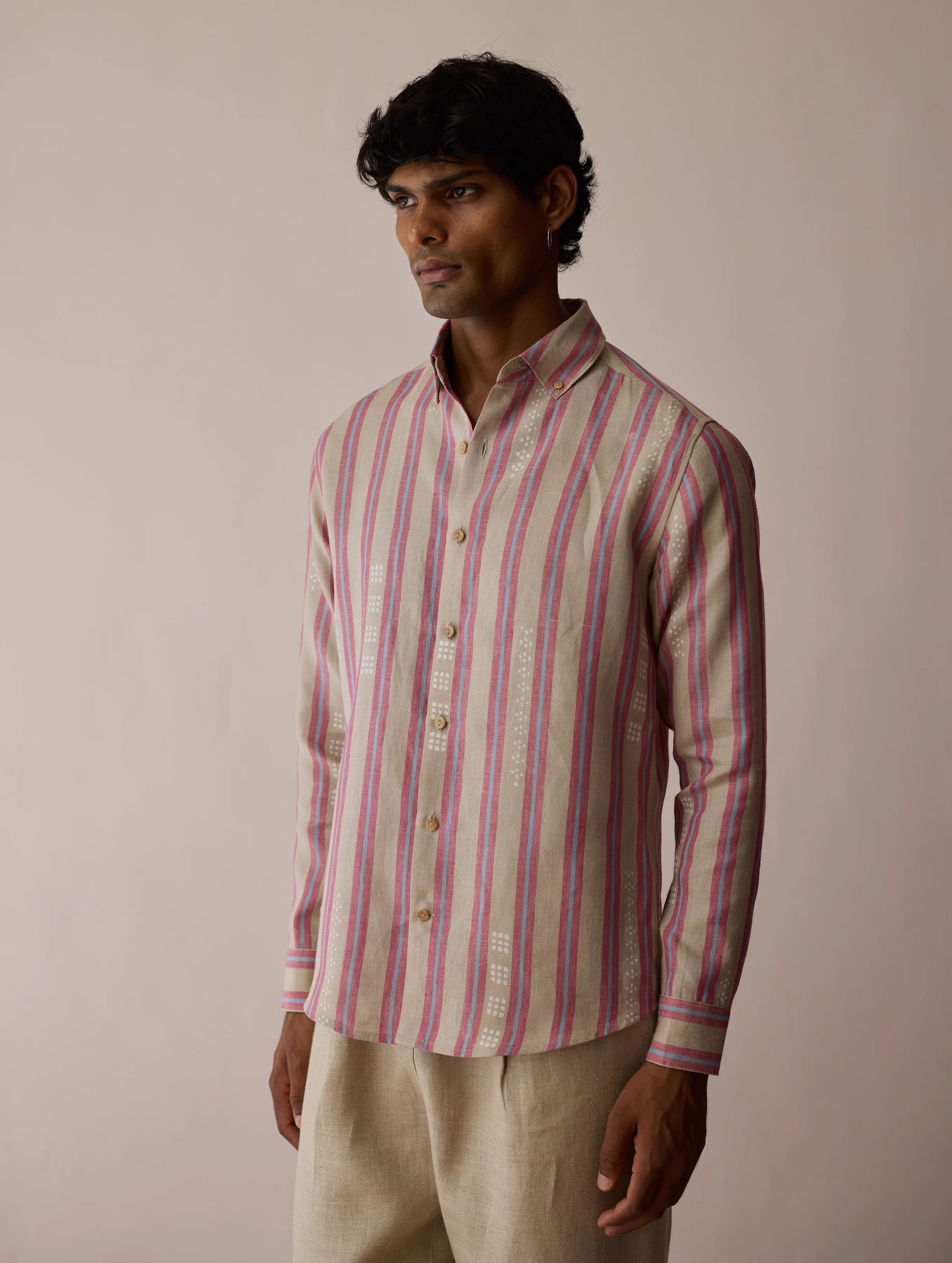 Darra Classic Collar Stripe Linen Shirt - Natural - Image 2