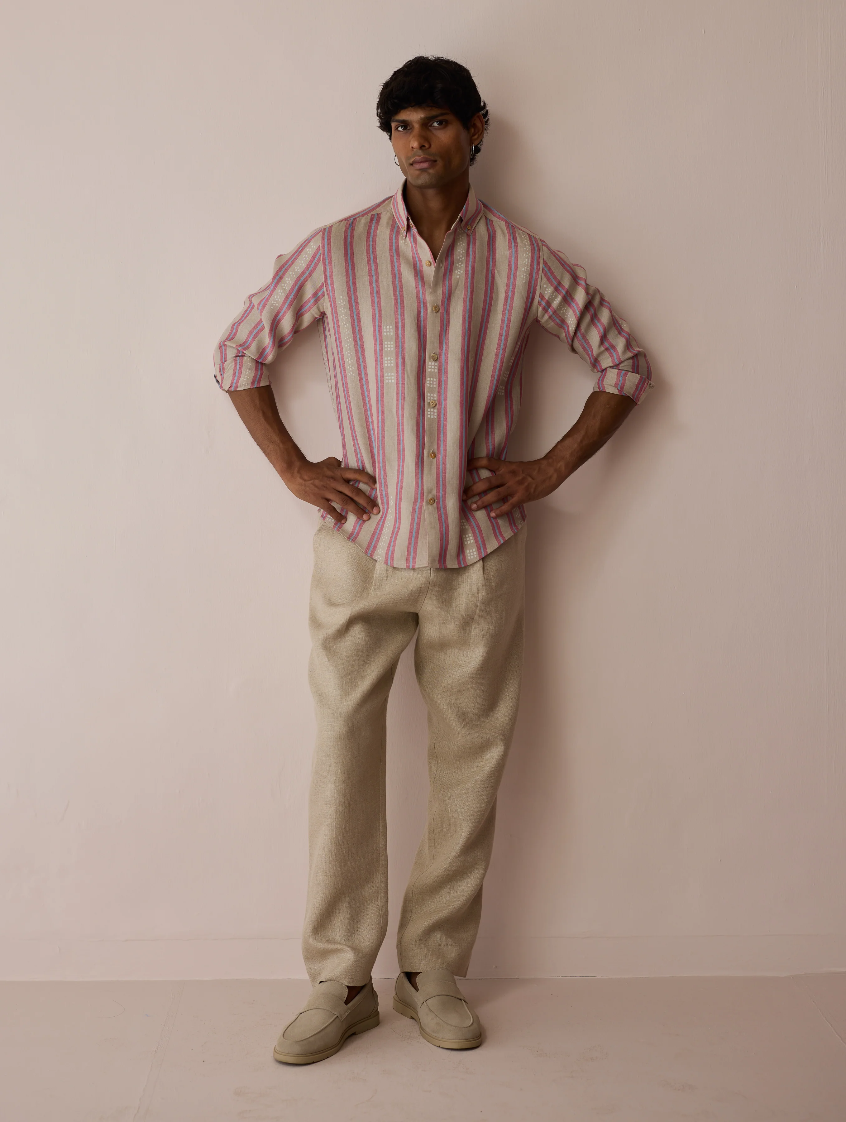 Darra Classic Collar Stripe Linen Shirt - Natural - Image 4