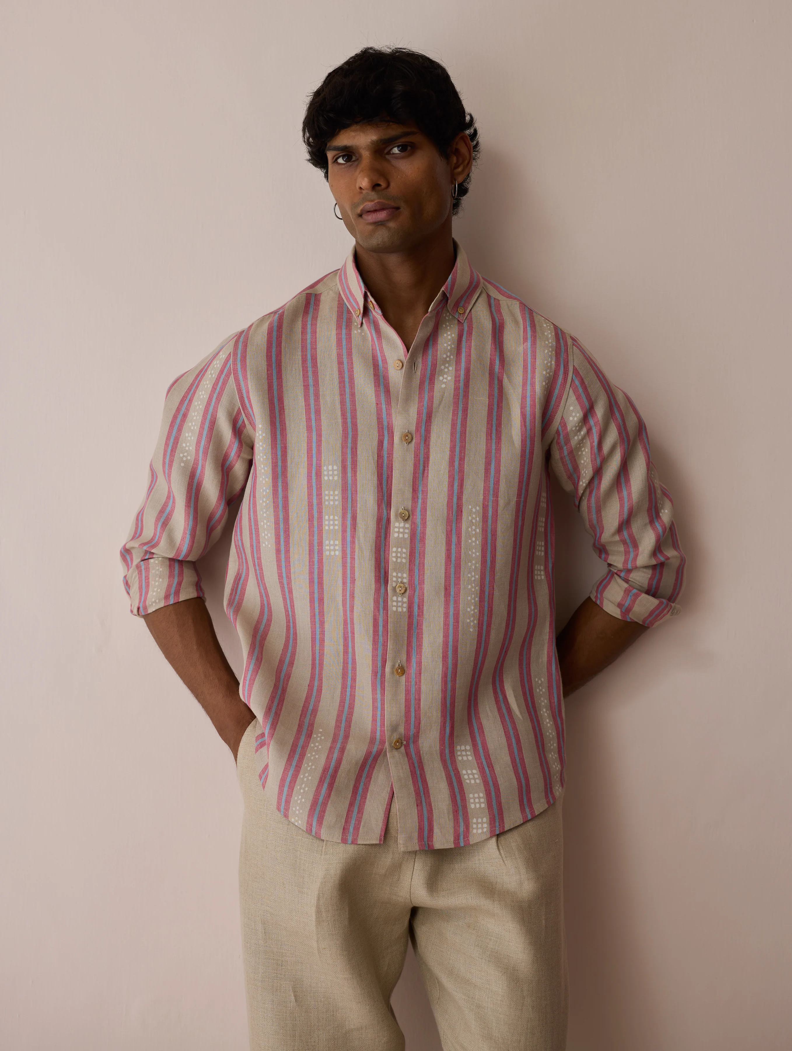 Darra Classic Collar Stripe Linen Shirt - Natural - Image 5