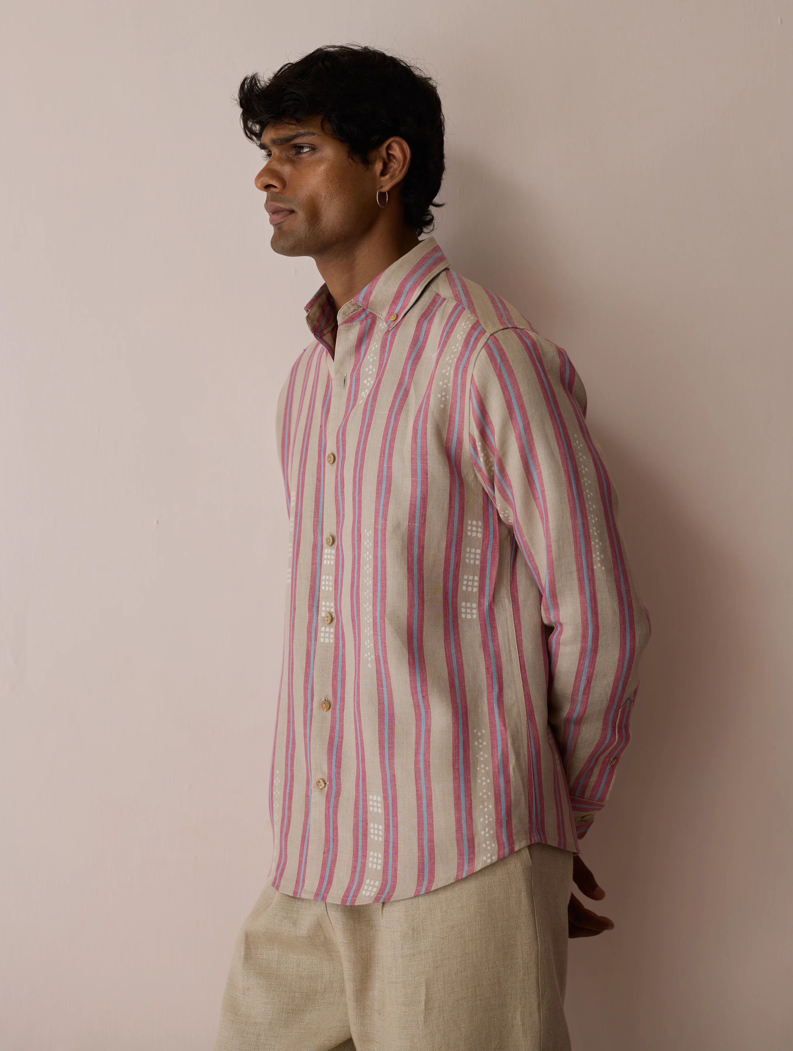Darra Classic Collar Stripe Linen Shirt - Natural - Image 6