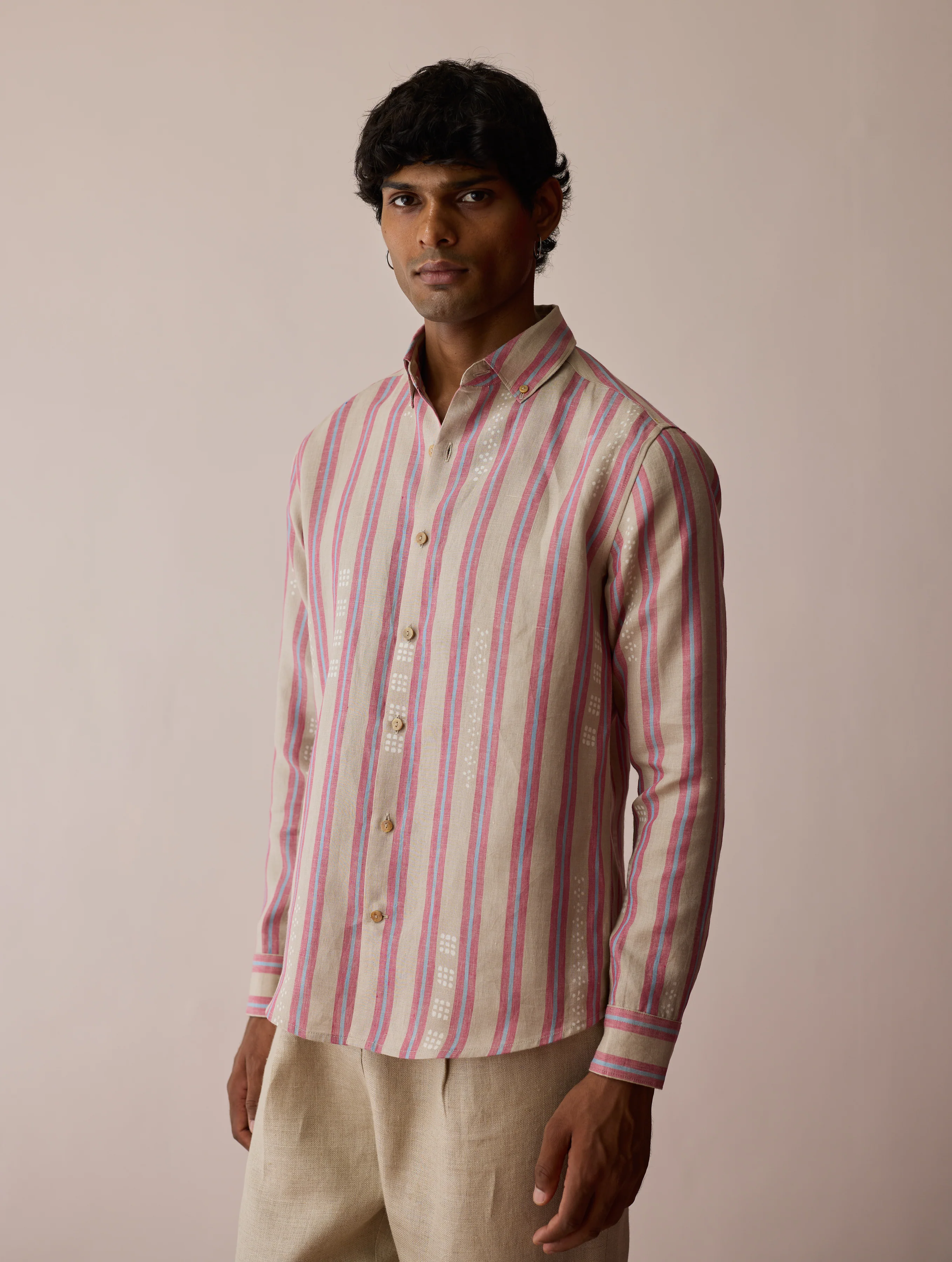 Darra Classic Collar Stripe Linen Shirt - Natural - Image 7