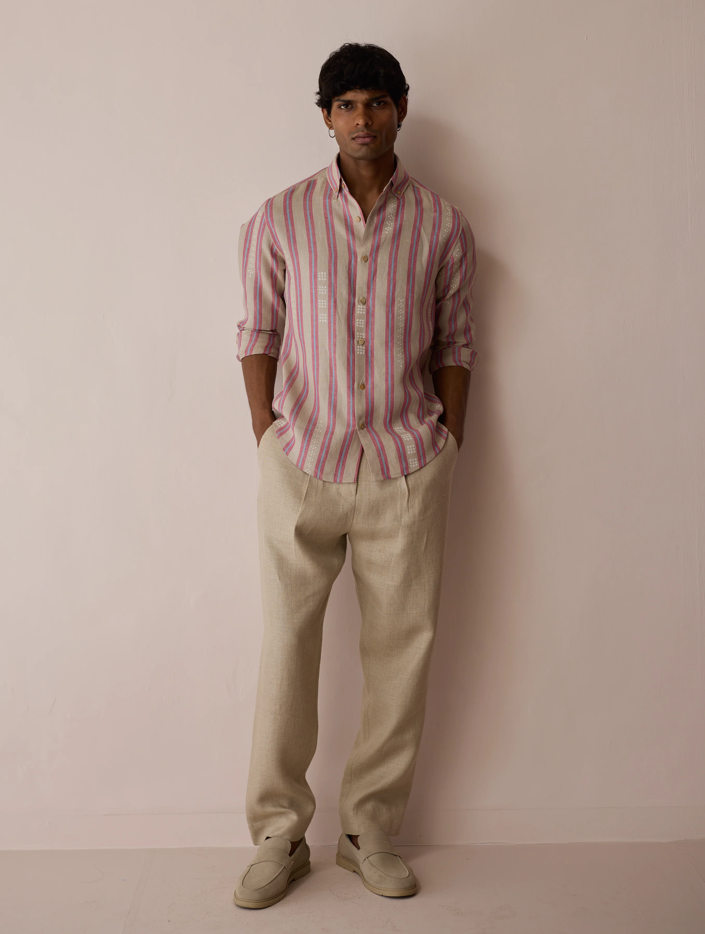Darra Classic Collar Stripe Linen Shirt - Natural - Image 8
