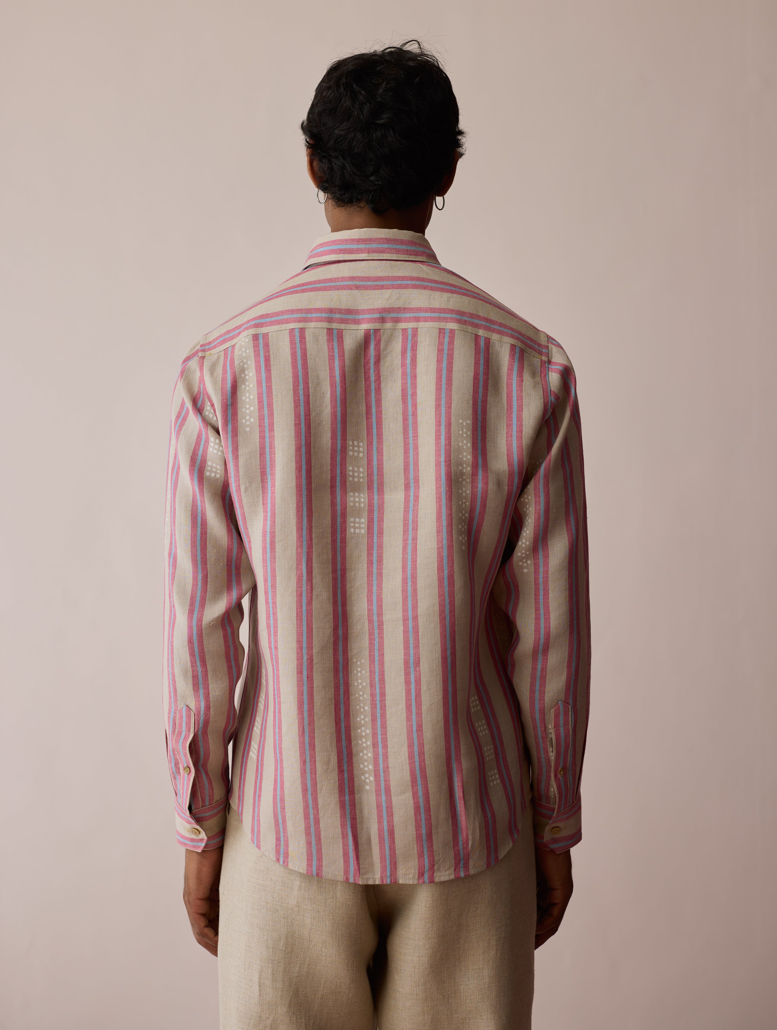 Darra Classic Collar Stripe Linen Shirt - Natural - Image 9
