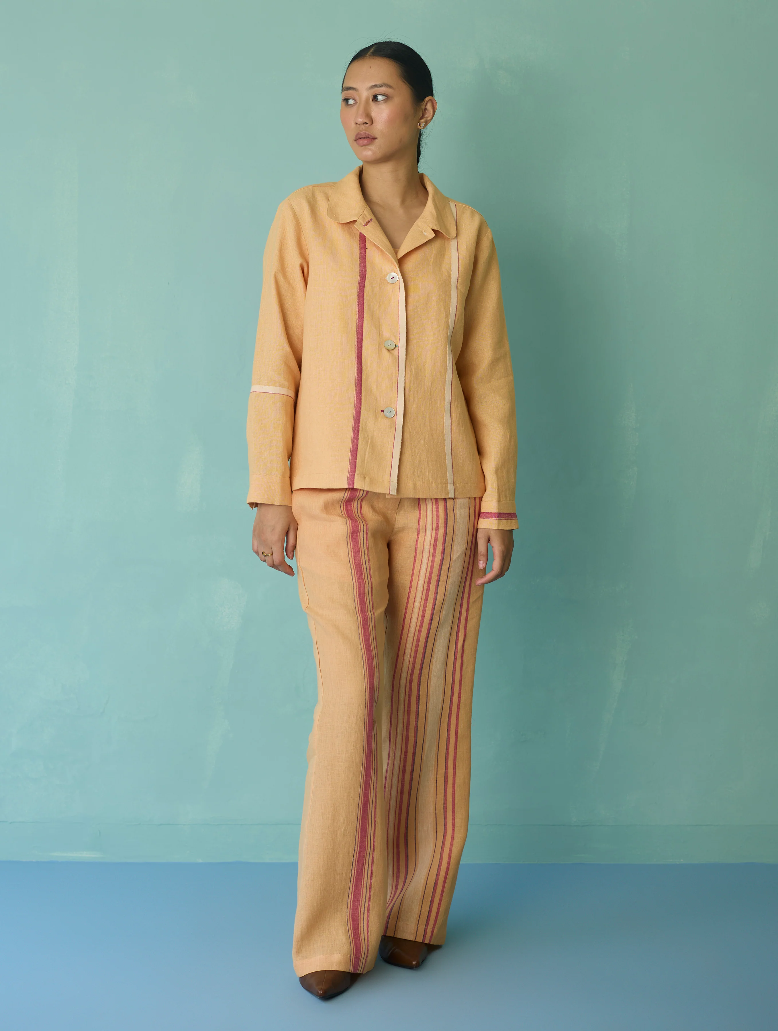 Della Border Linen Jacket - Apricot - Image 11