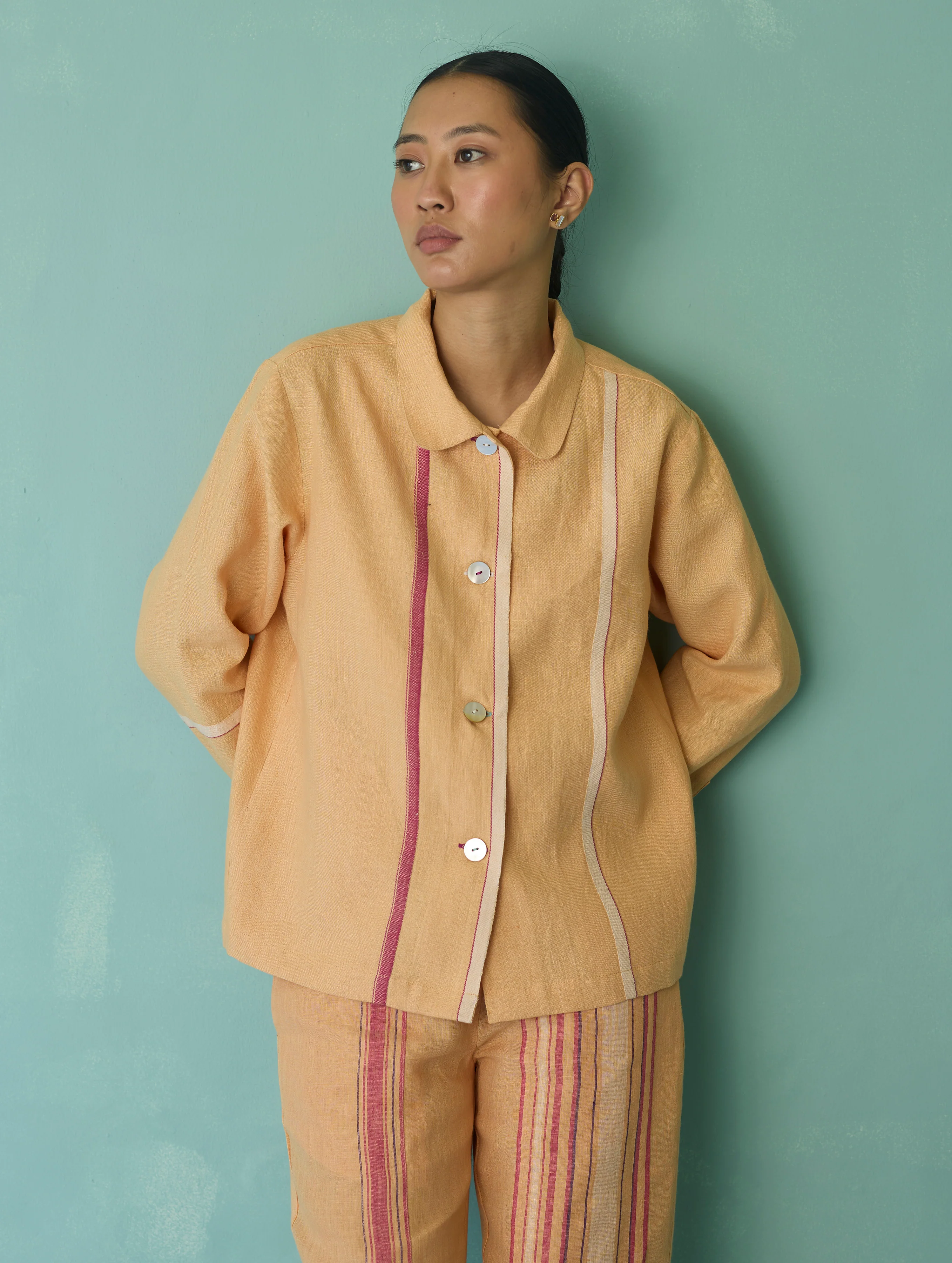 Della Border Linen Jacket - Apricot - Image 12