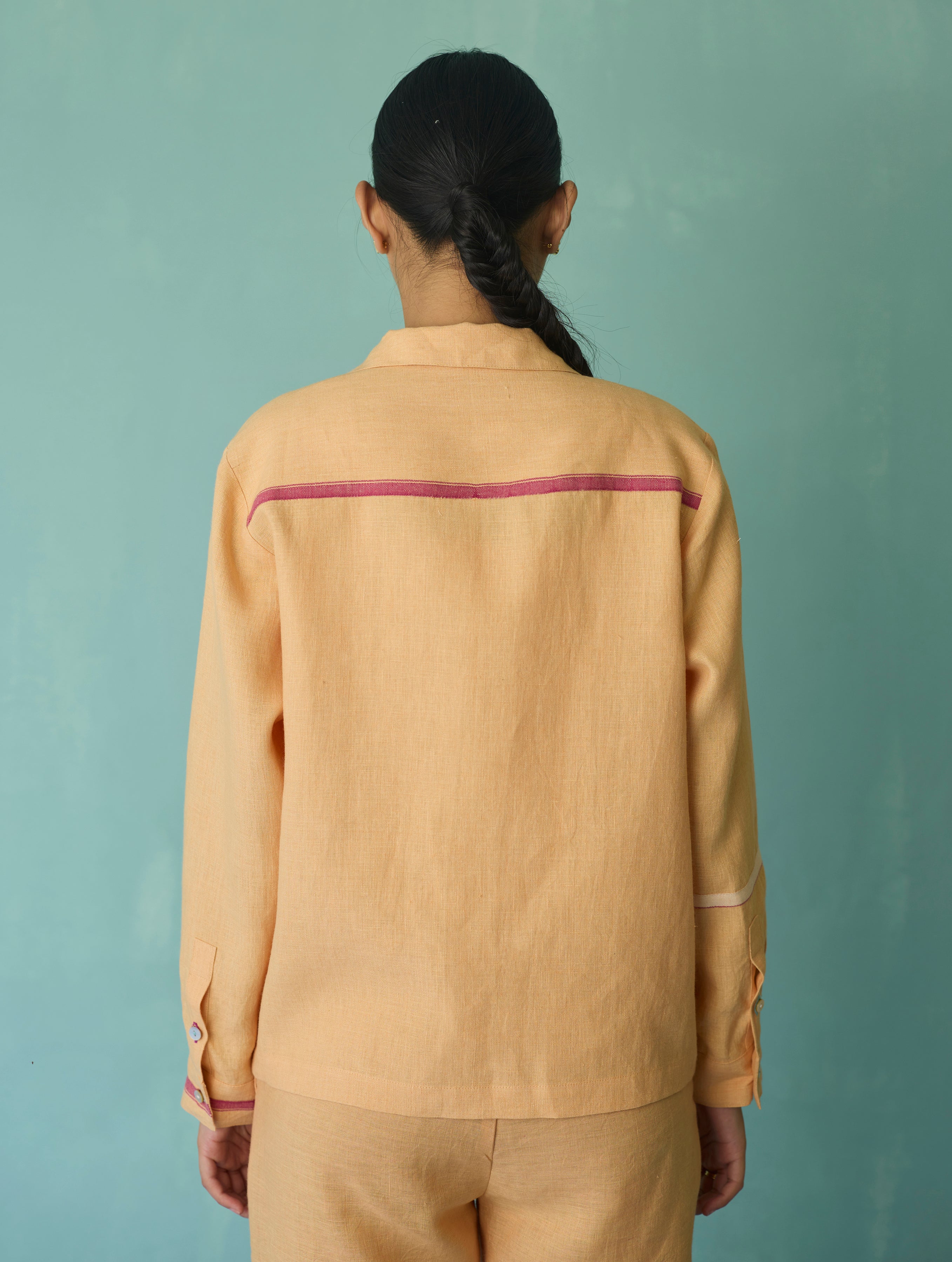 Della Border Linen Jacket - Apricot - Image 15