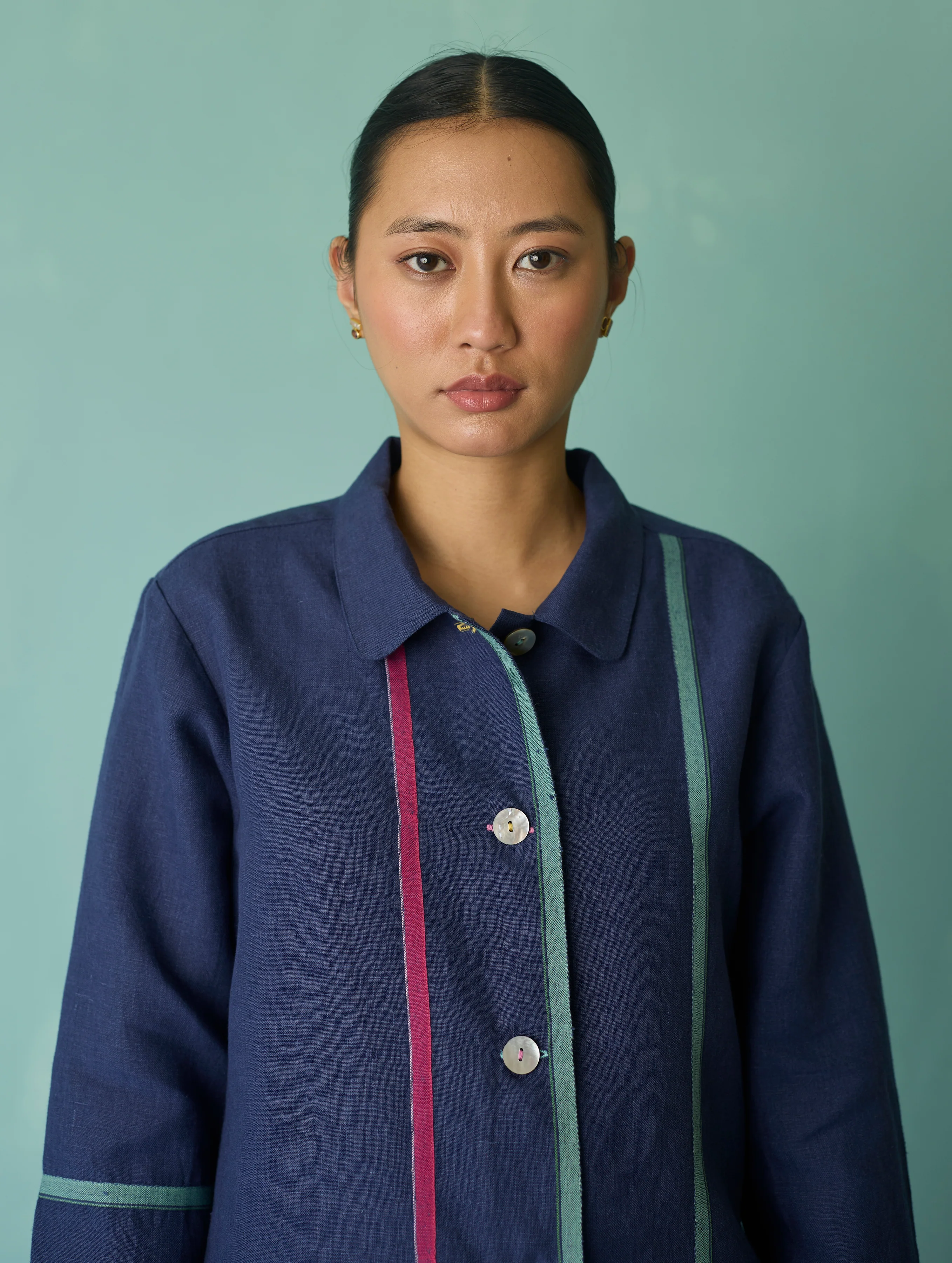 Della Border Linen Jacket - Indigo - Image 12