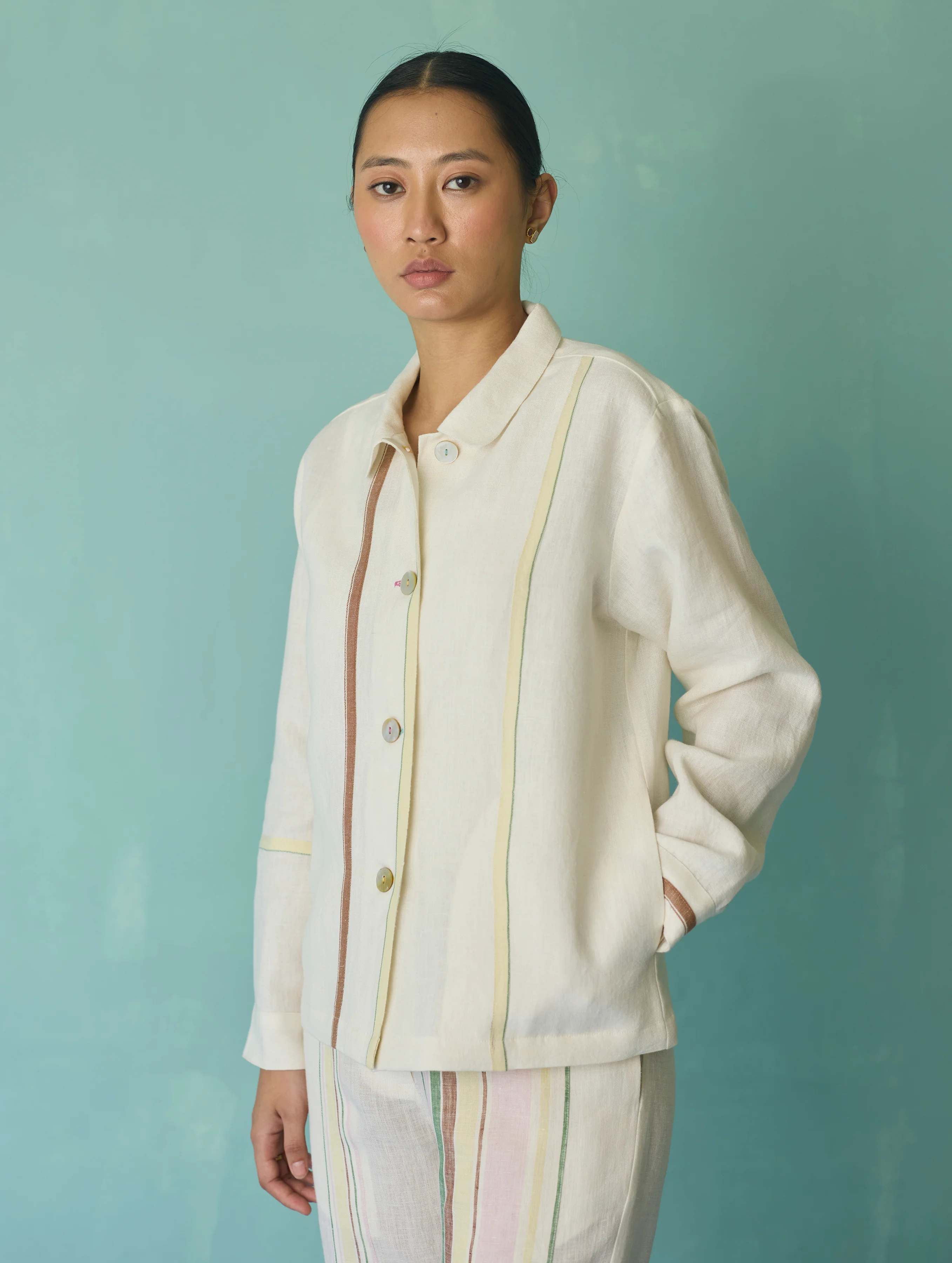 Della Border Linen Jacket - Ivory - Image 10