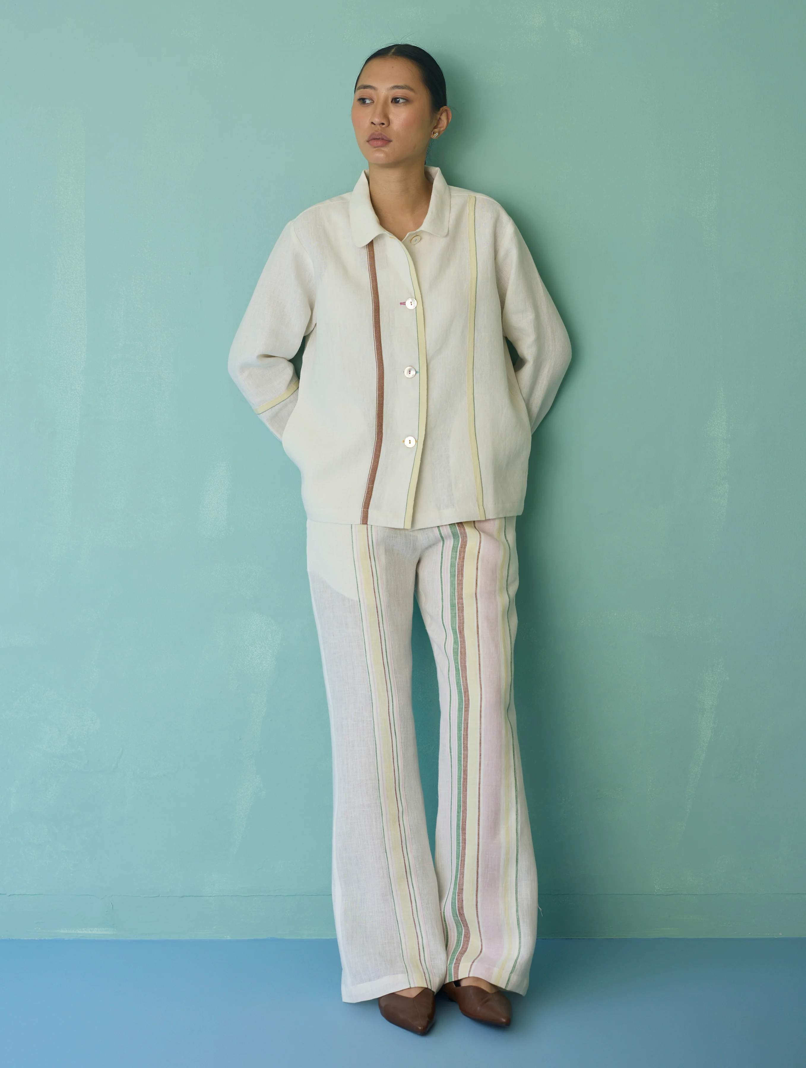 Della Border Linen Jacket - Ivory - Image 11