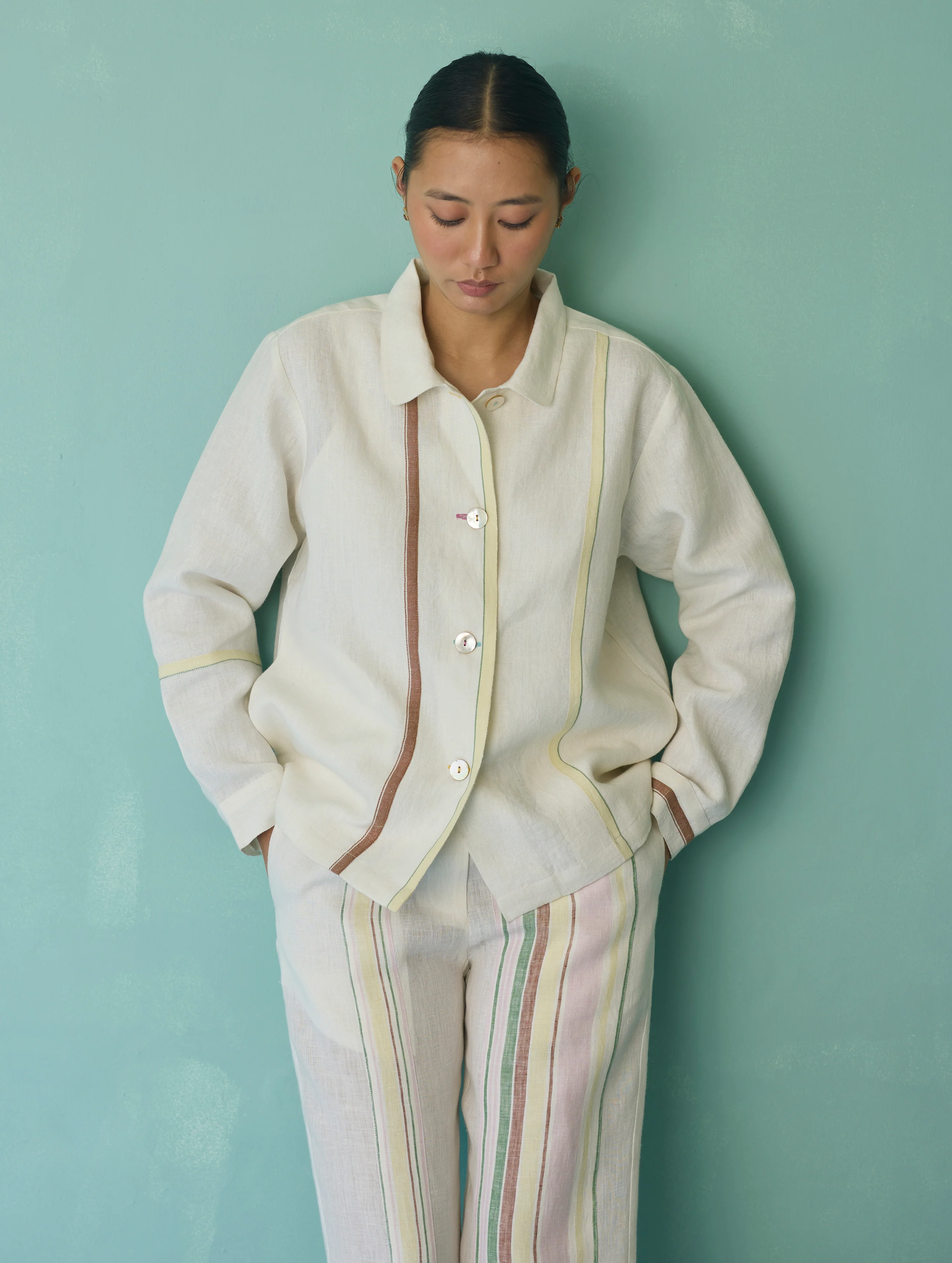 Della Border Linen Jacket - Ivory - Image 12