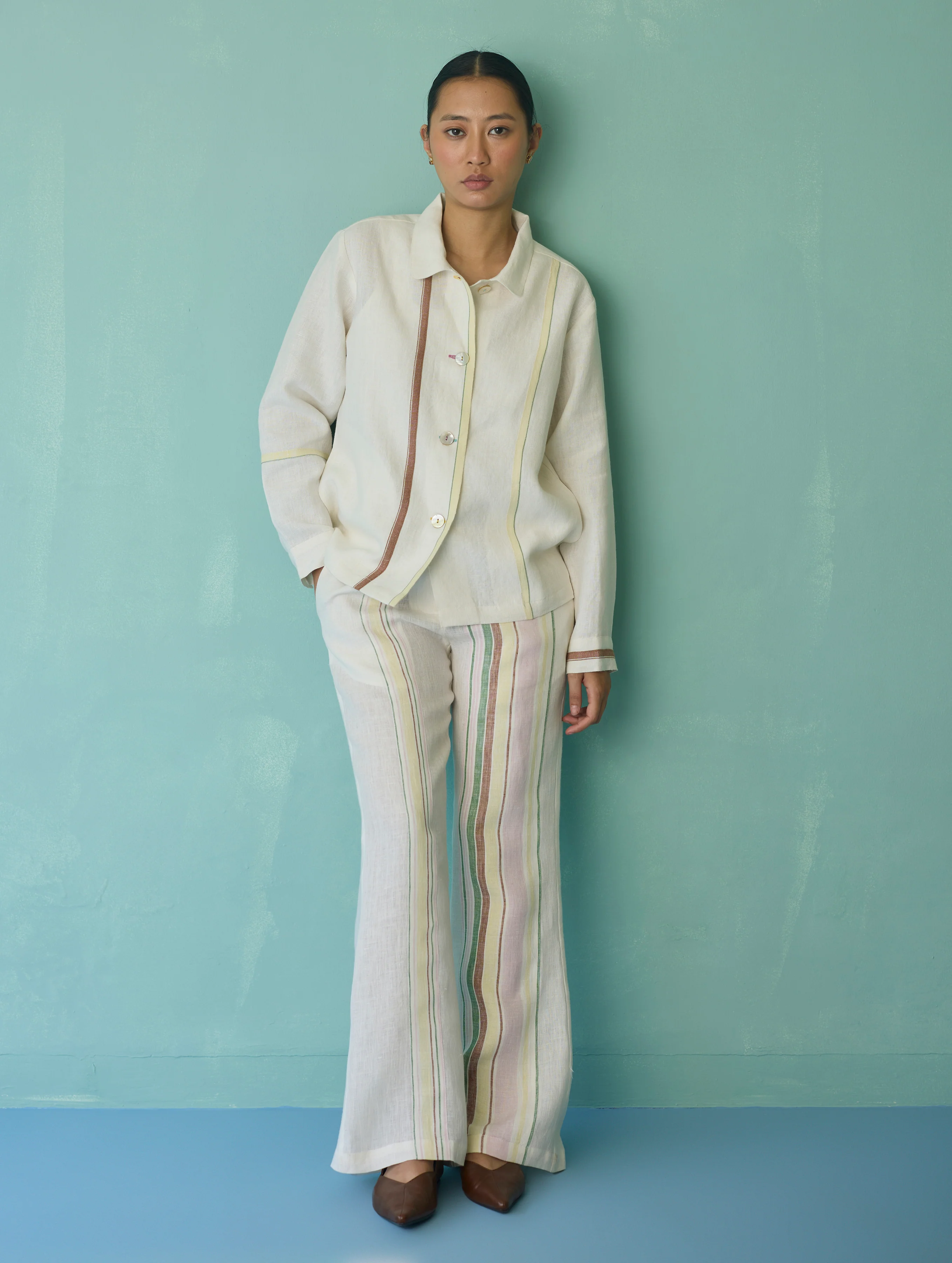 Della Border Linen Jacket - Ivory - Image 13