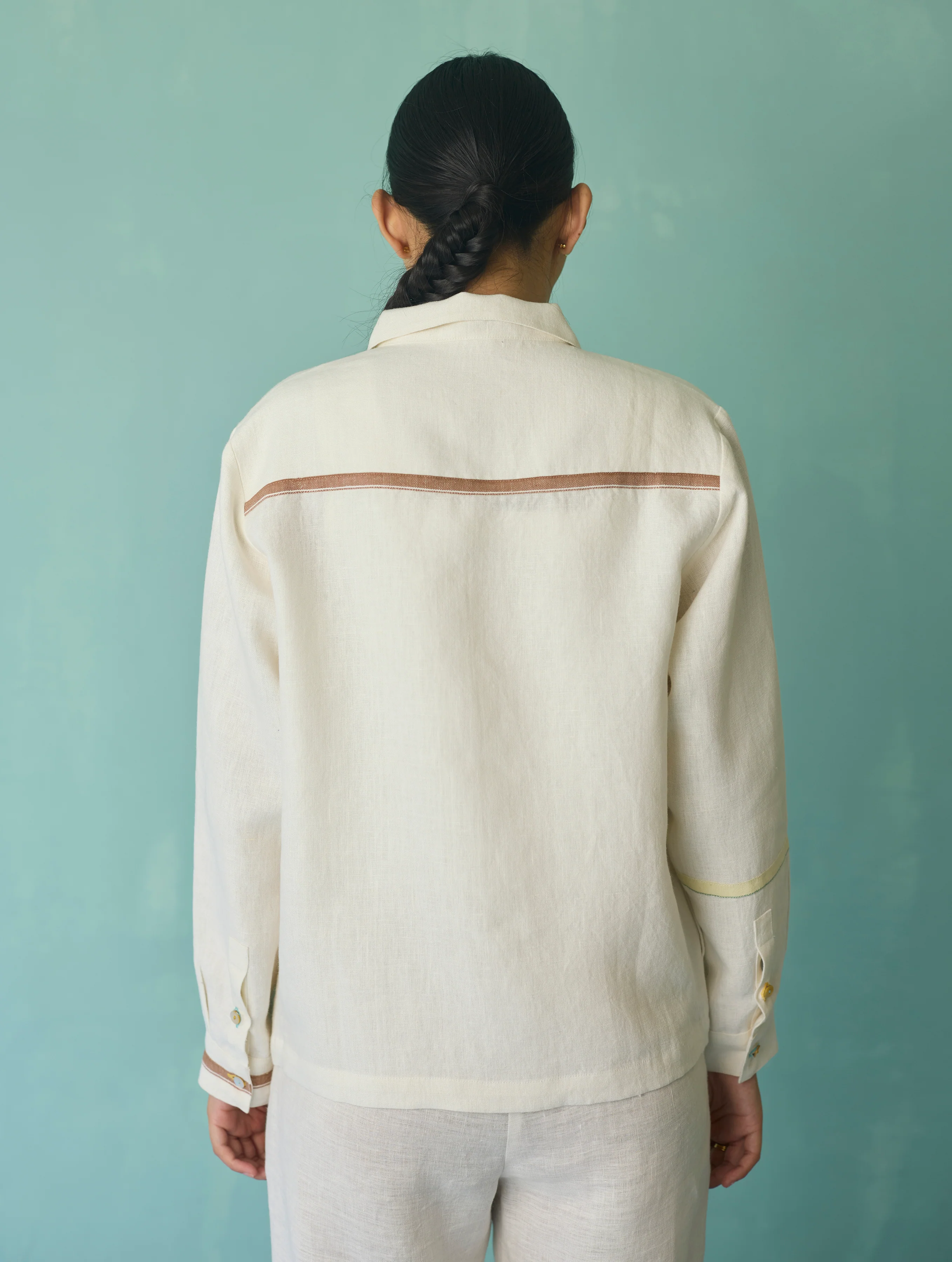 Della Border Linen Jacket - Ivory - Image 15