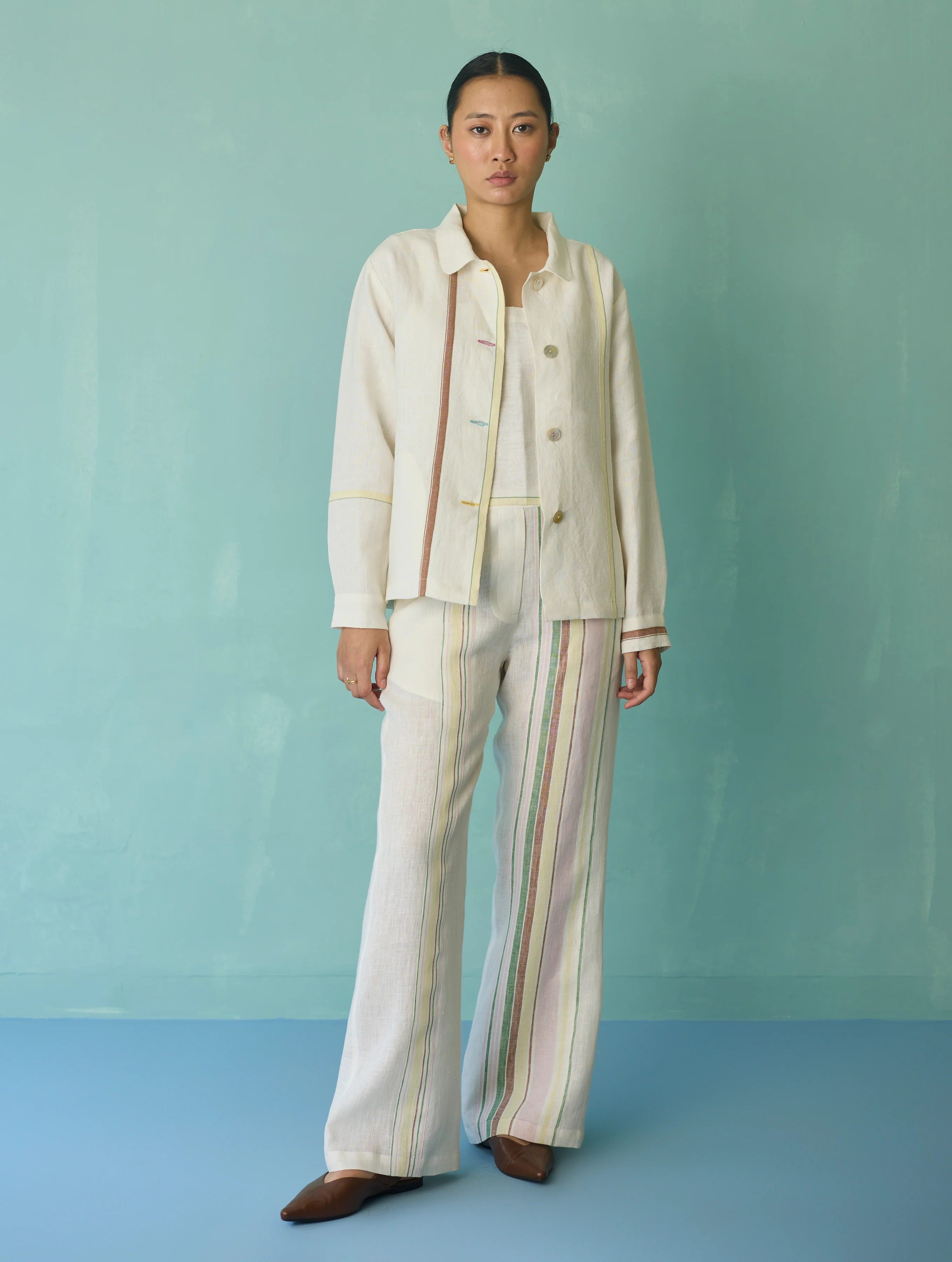 Della Border Linen Jacket - Ivory - Image 2