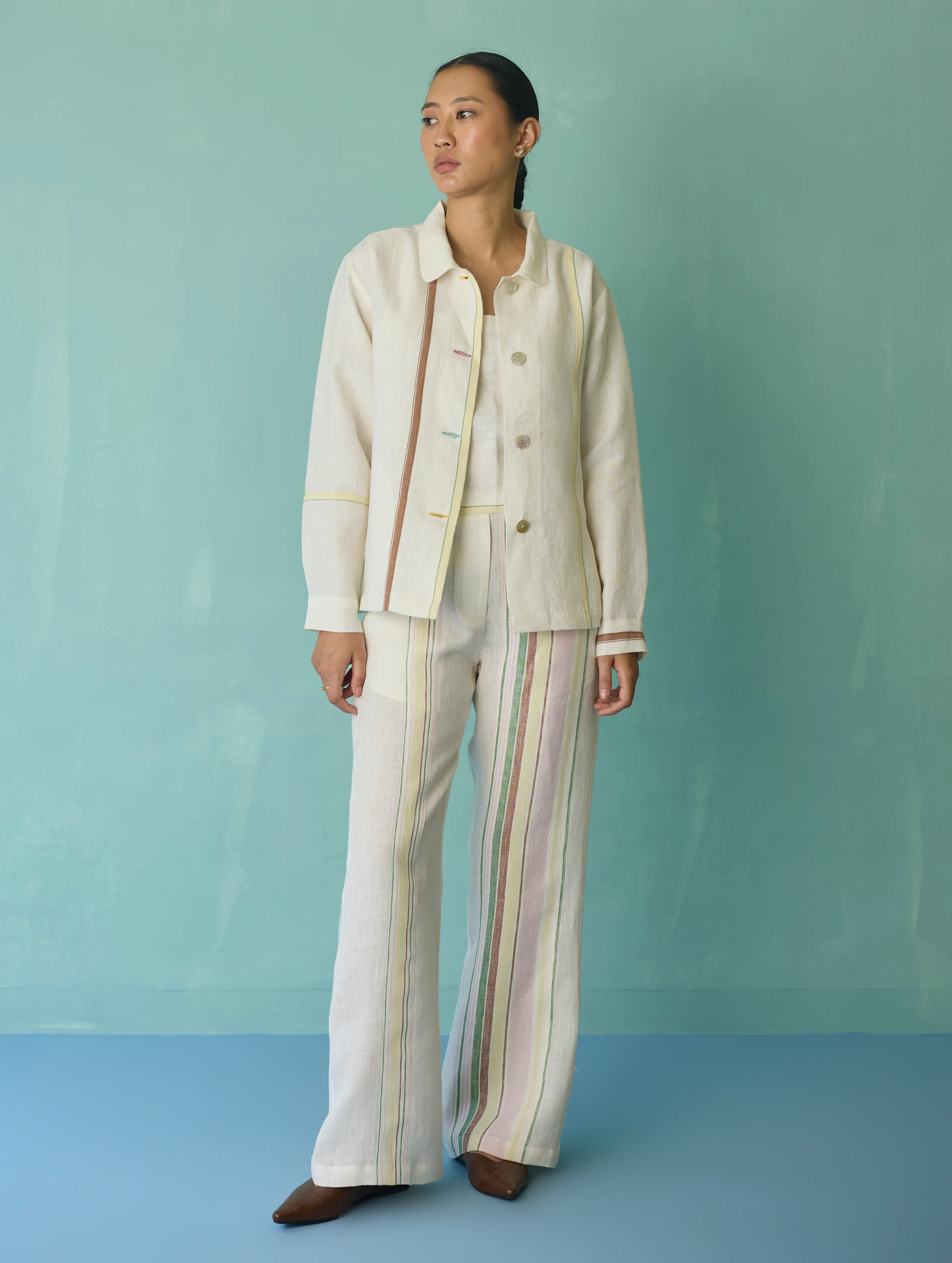 Della Border Linen Jacket - Ivory - Image 4