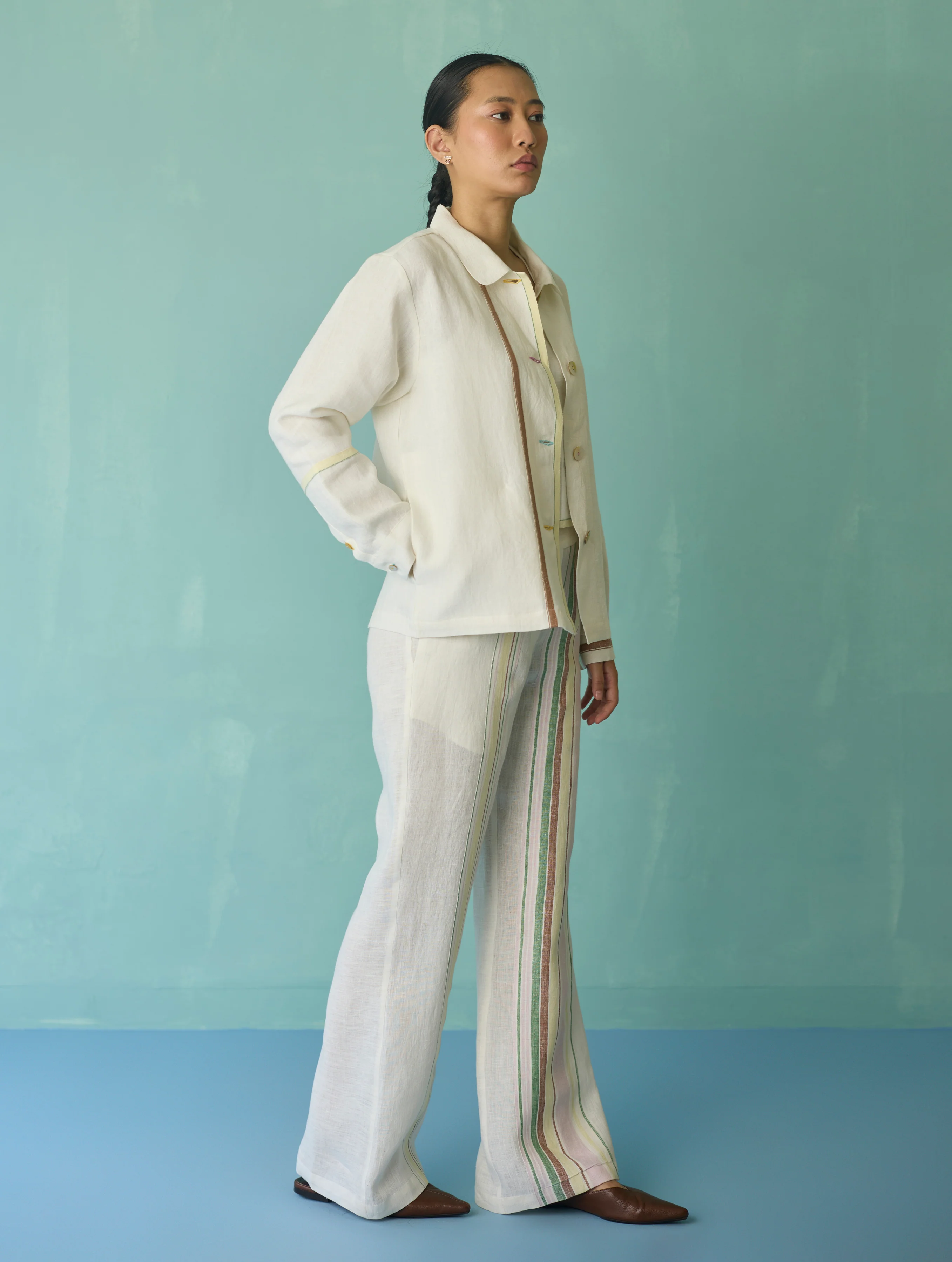 Della Border Linen Jacket - Ivory - Image 5